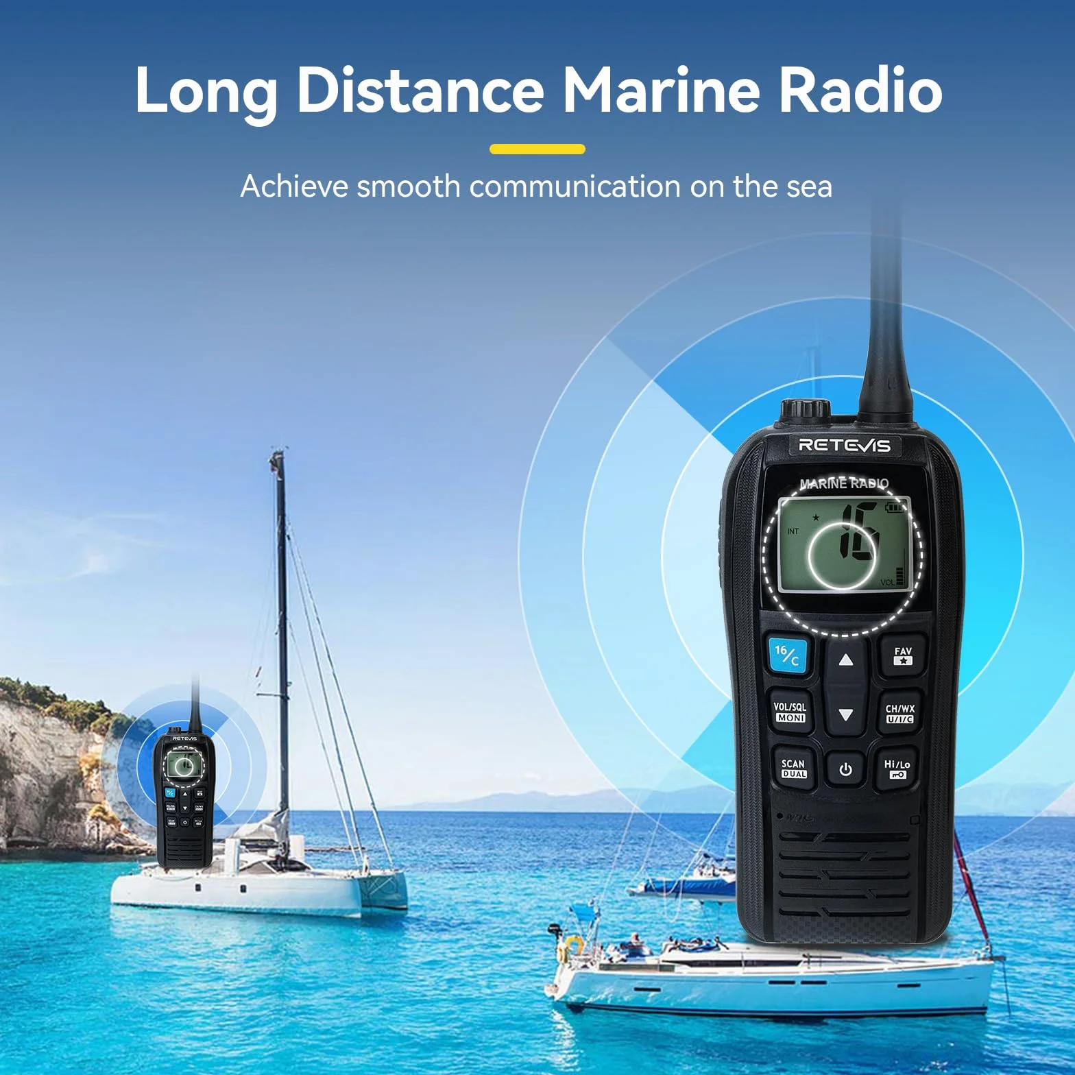Retevis RM22 VHF Marine Walkie Talkie, Wodoodporne Walkie-Talkie IP67, Pływające, 2200 mAh, 900 mW Audio, Dwukierunkowe Radio Morskie Dalekiego Zasięgu do Kajakarstwa, Wędkarstwa, (Czarny, 1 Szt)