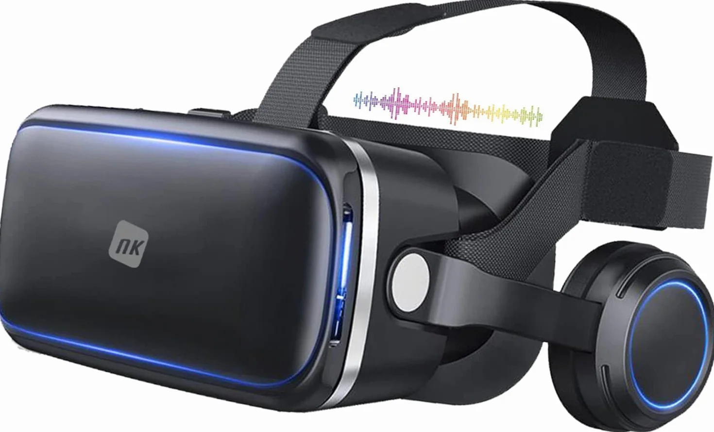 Okulary NK VR do smartfonów ze słuchawkami - Inteligentne okulary wirtualnej rzeczywistości 3D z dźwiękiem do smartfonów w zakresie od 4,7" do 6,53", kąt widzenia 90-100º, obrót o 360º, regulowany obiektyw i źrenica - czarne