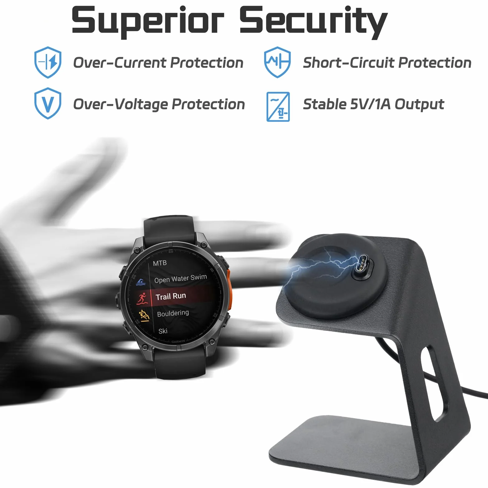 sciuU Stojak do ładowania i ładowarka kompatybilna z serią Garmin Forerunner/Fenix/Venu/Instinct/Vivoactive Series, stacja ładująca z odłączanym uchwytem ze stopu aluminium, bezpieczne ładowanie za