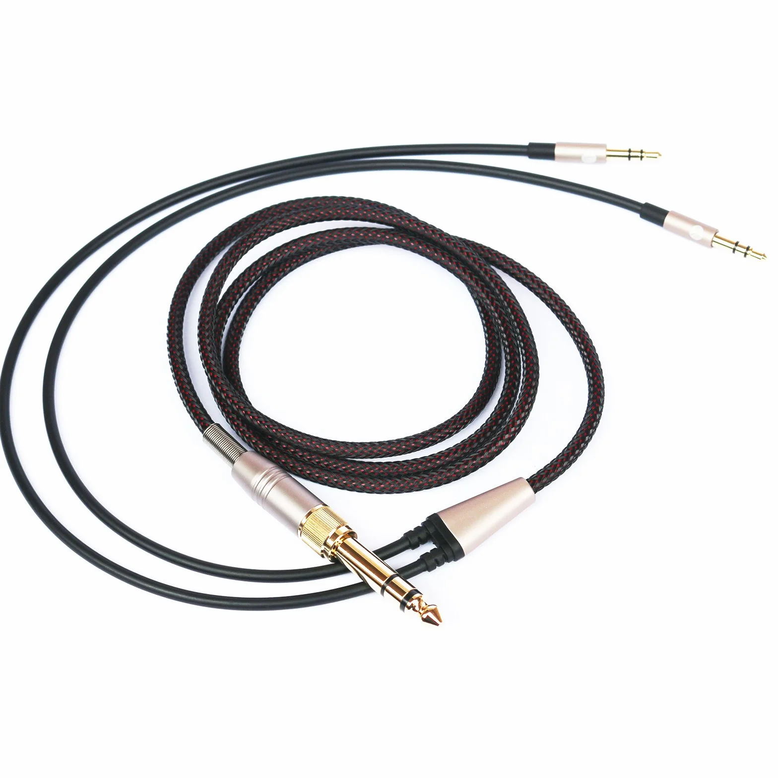Kabel zamienny kompatybilny ze słuchawkami Hifiman Sundara, Arya, Ananda, HE4XX, HE-400i w wersji z podwójnym złączem 3,5 mm, przejściówka od słuchawkowego jacka 3,5 mm / 6,35 mm do podwójnego jacka męskiego 3,5 mm, przewód 2 m
