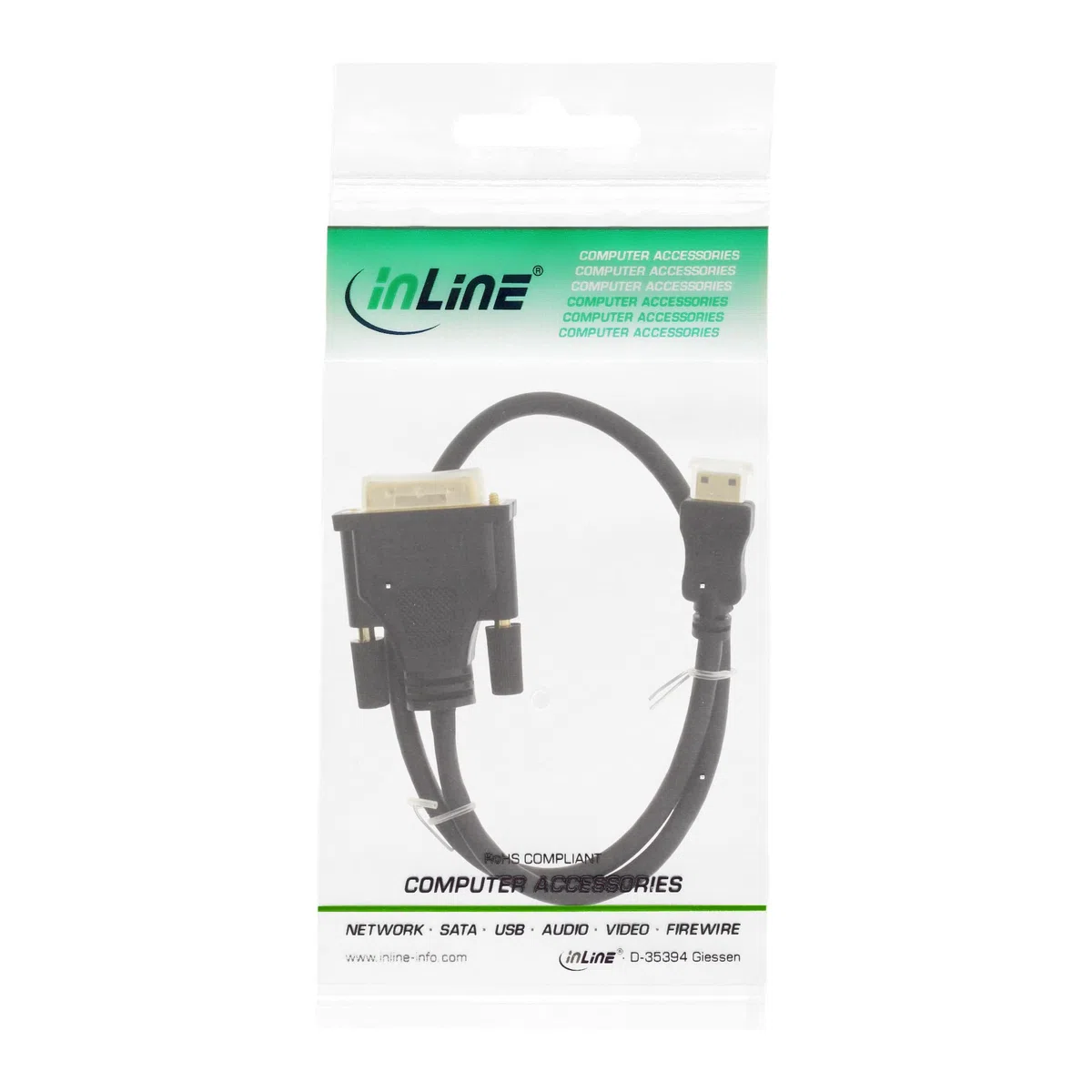 InLine 17474P Mini HDMI na DVI, wtyczka HDMI C do DVI 18+1, werg. styki, czarny, 0,5m