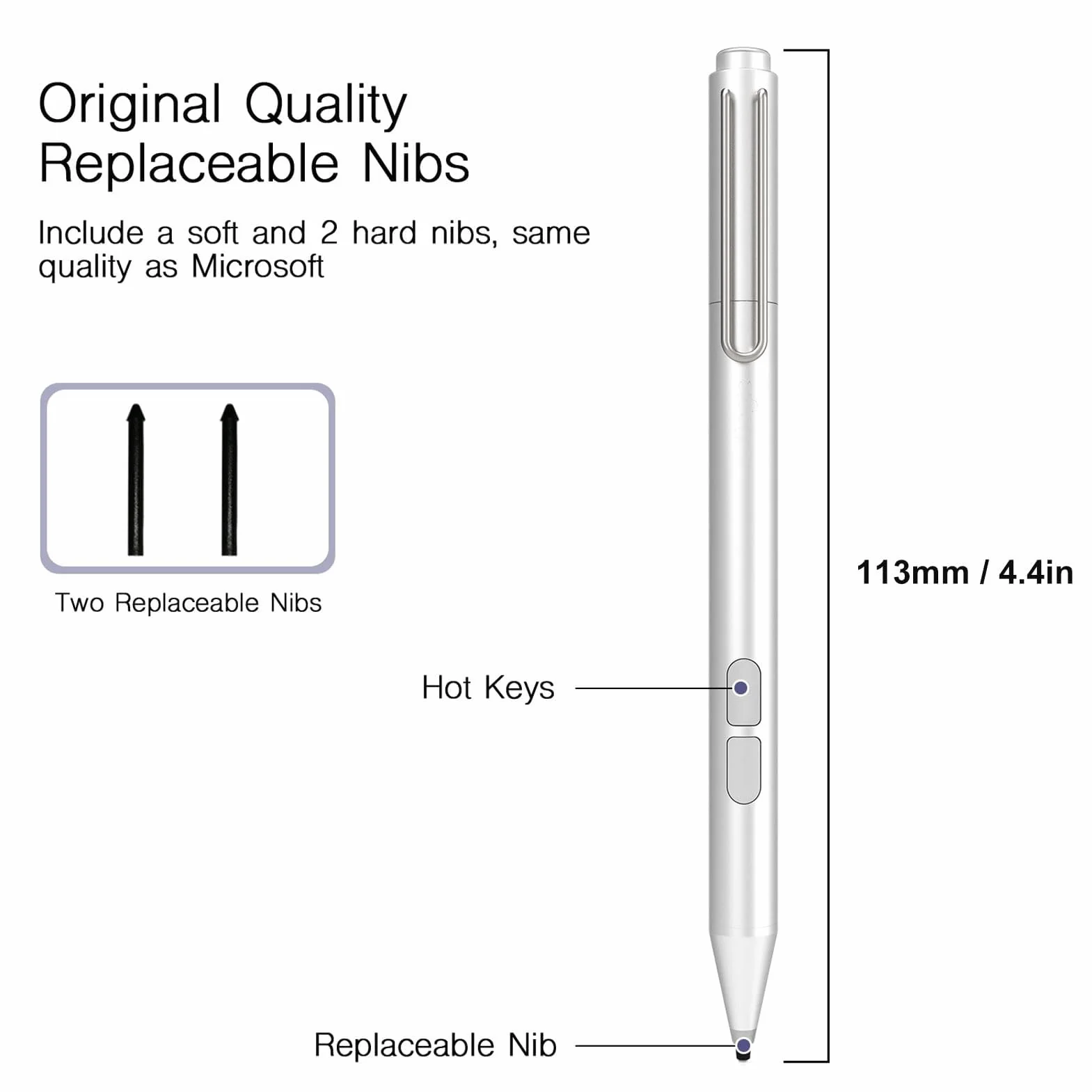 MPP 2.0 Tilt Pen for urządzeń z Ekranem fortykowym, Rysik for 3 Pro 3 4 5 6 7 X, Odchylany Rysik for Transformer Mini, 4096 Poziomów Nacisku (Srebro)