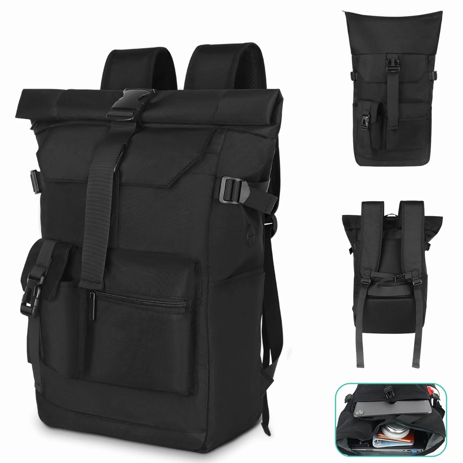 28L Plecak rolltop damski męski, Plecak na laptopa wodoodporny i antykradzieżowy, do pracy, uniwersytetu, podróży, czas wolny