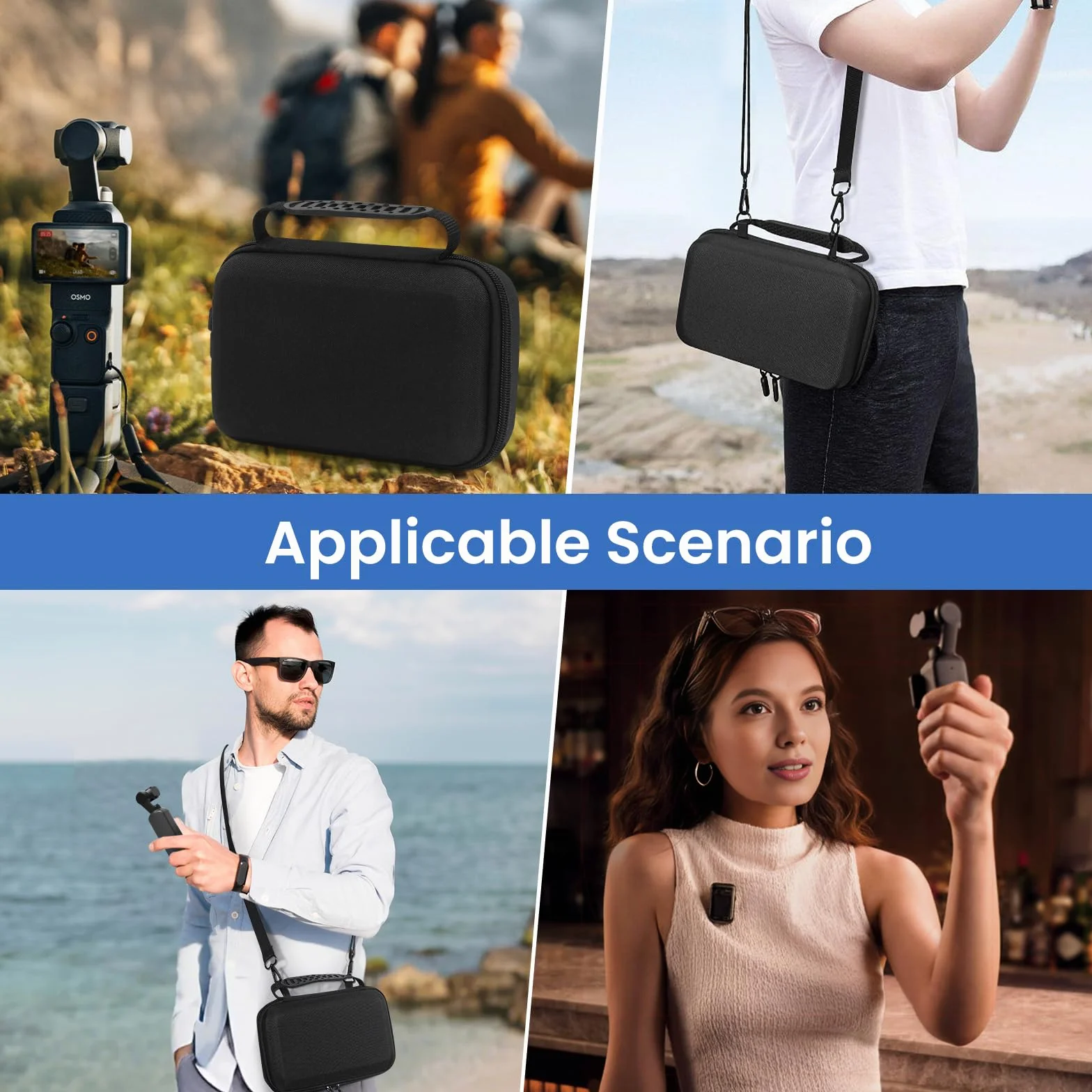 Etui na kamerę DJI OSMO Pocket 3, twarda torba EVA z 1 regulowanym paskiem i 2 osłonami ekranu i 1 mini statywem do kieszeni 3, przenośna wodoodporna torba do przenoszenia, akcesoria do podróży