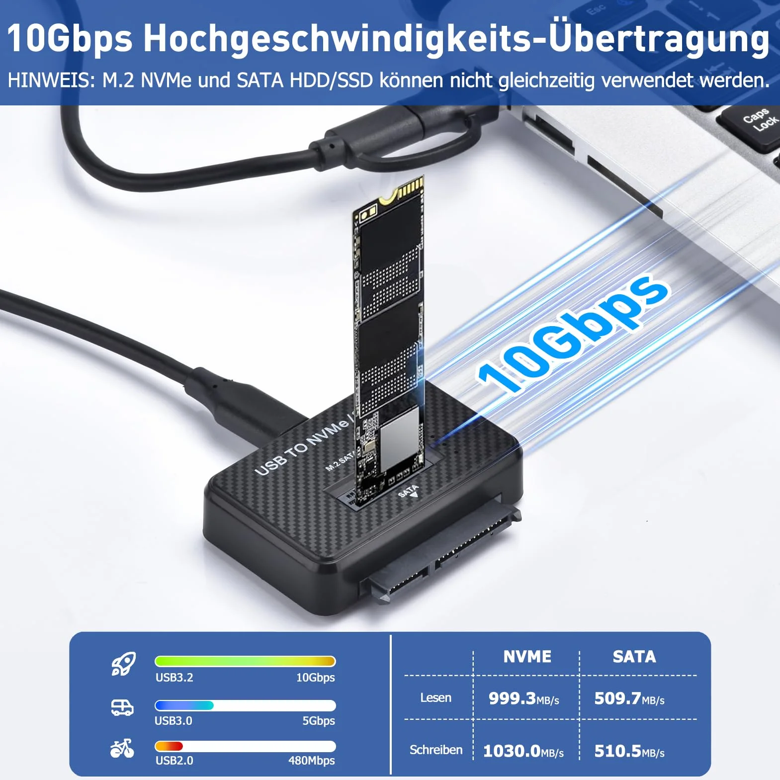 Stacja dokująca M.2 NVMe SATA USB 3.2 Gen2 10 Gbps do 2,5" HDD/SSD 2230 2242 2260