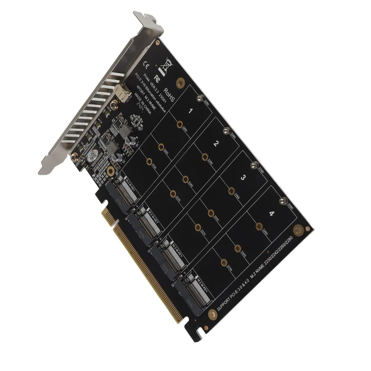 4-portowa Karta Rozszerzeń Kontrolera Hosta NVMe do PCI-e, Adapter M.2 NVME do PCIe X16, Karta Rozszerzenia Czytnika Dysków Twardych z Kluczem M(ph44)