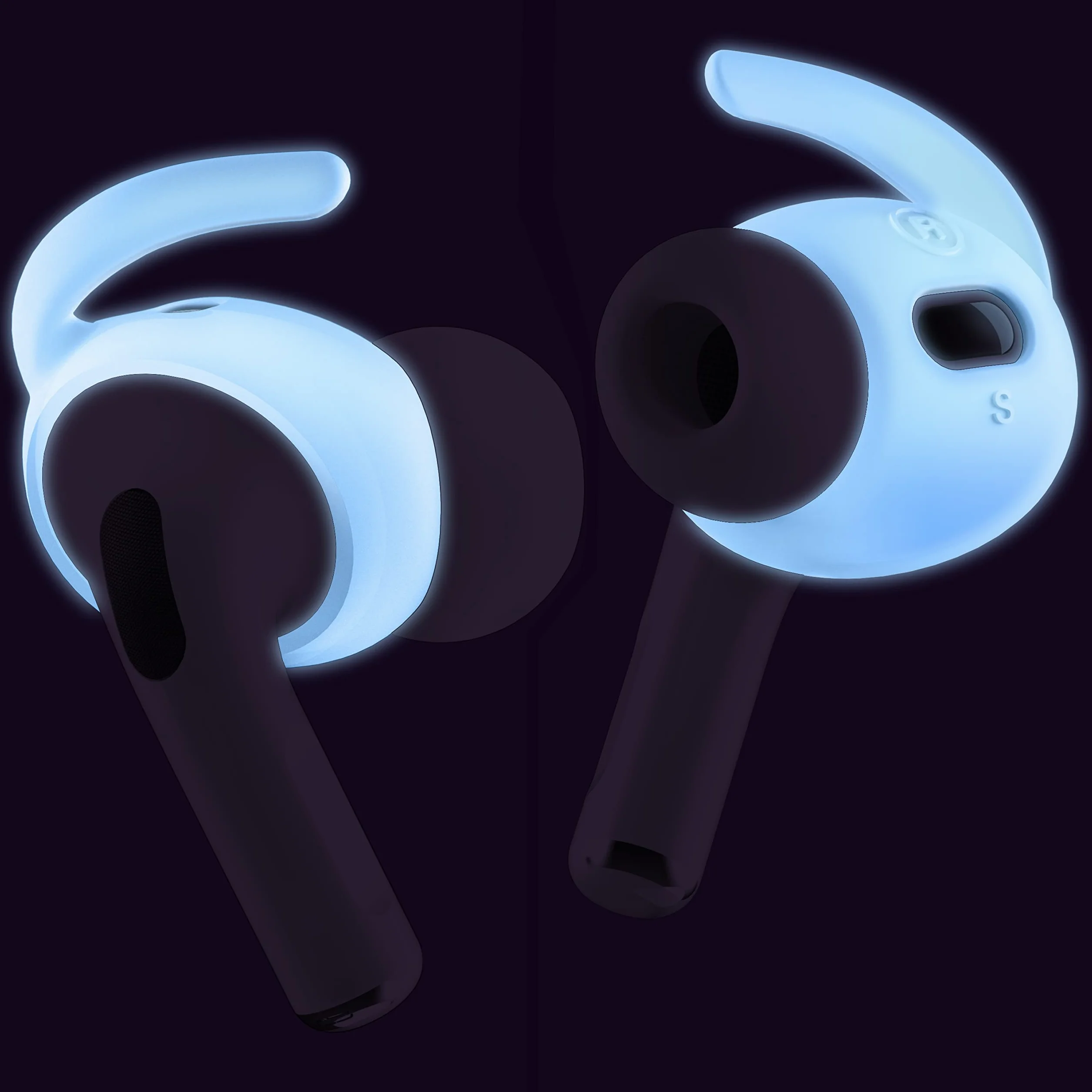 elago [4 pary] Etui na haczyki uszne kompatybilne z AirPods Pro 2-Ear Hook, wygodne i bezpieczne dopasowanie, ulepszona jakość dźwięku (niebieski fosforyzujący)