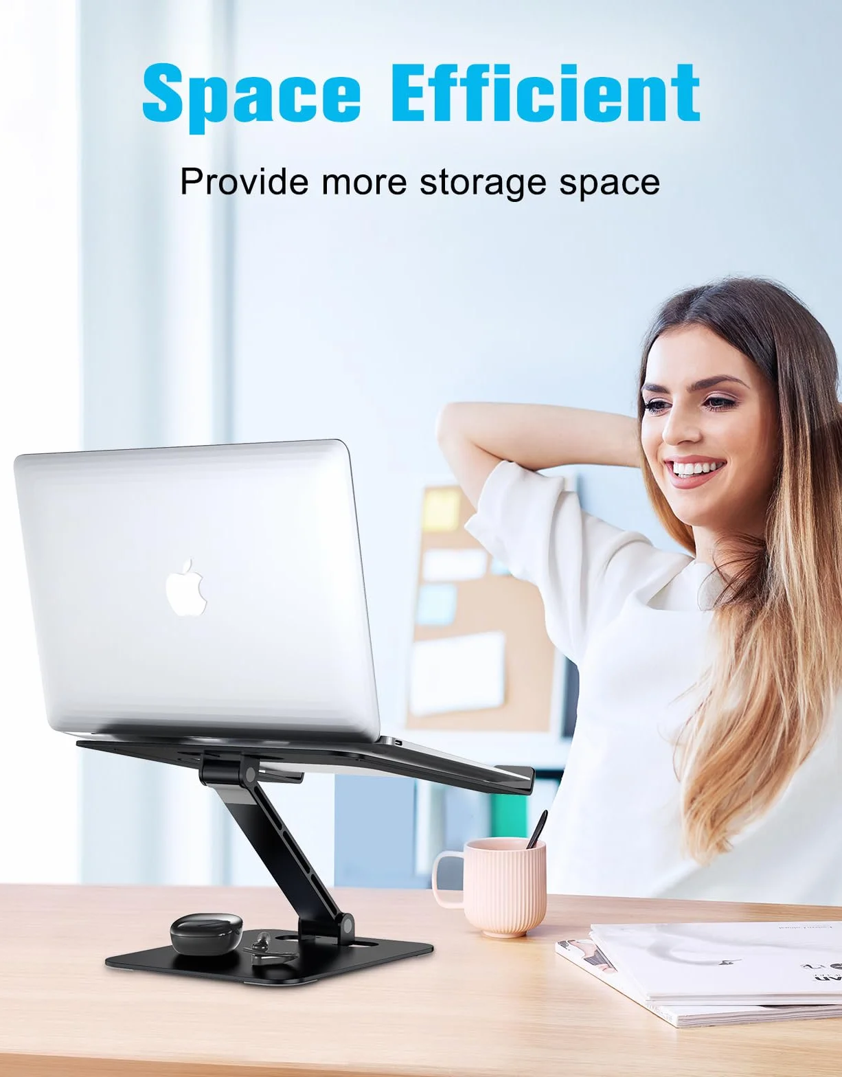 Babacom Stojak na laptopa z regulacją wysokości, składany, aluminiowy, ergonomiczny, wentylowany, kompatybilny z MacBook Air Pro i laptopami 10-16", czarny