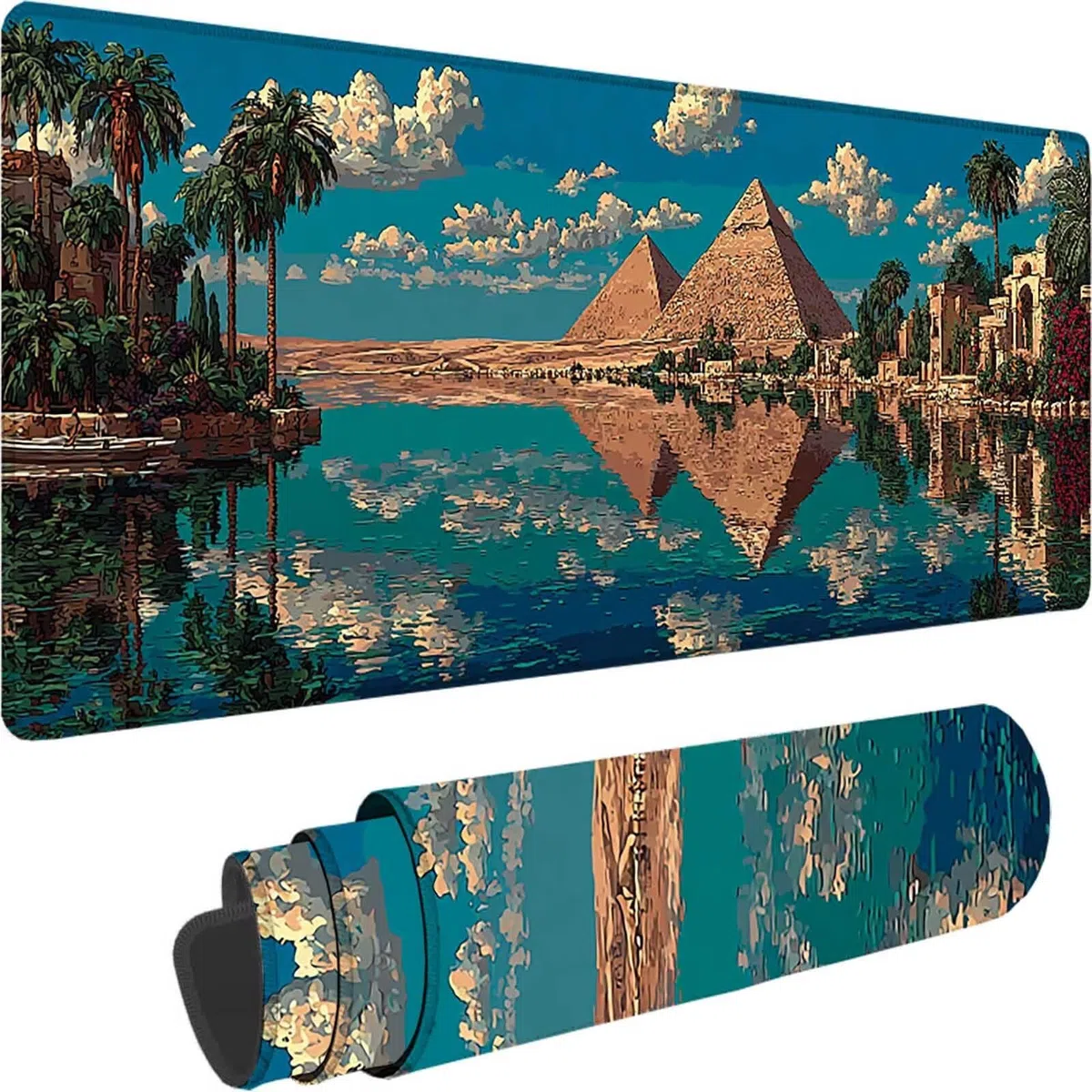 Podkładka pod mysz XXL 1500 x 800 x 3 mm, duża niebieska podkładka pod mysz do gier z motywem, podkładka pod mysz do gier w Egipcie na biurko do gier na PC, MacBook, laptop, poprawia dokładność i