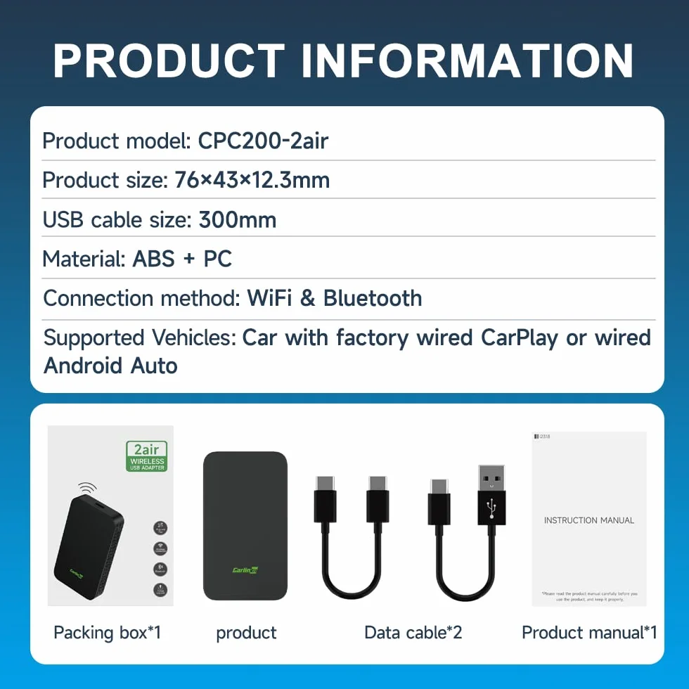 Carlinkit Bezprzewodowy adapter CarPlay 5.0 Android Auto 2 w 1 do samochodów 2017-2024