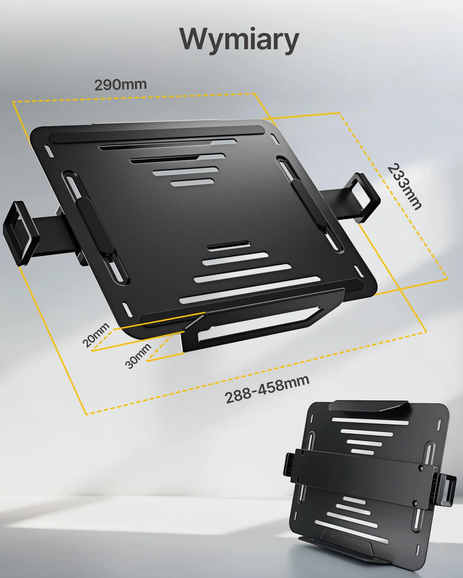 monTEK Regulowana półka na laptopa VESA 75x75/100x100 do 9 kg 12-18 cali