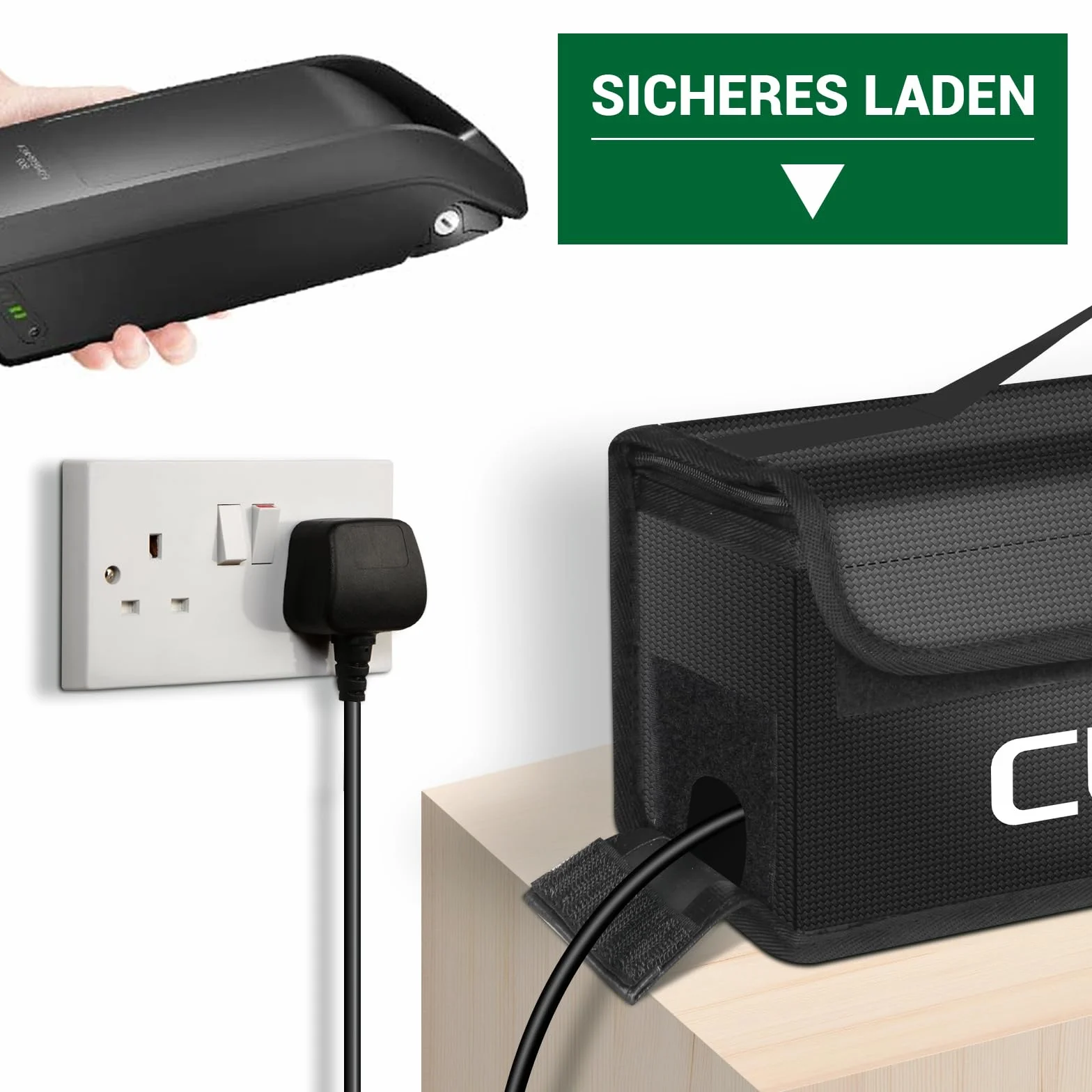 CLOPAE Torba na akumulator do roweru elektrycznego, wodoszczelna, ognioodporny skrzynek Lipo Safe Bag do przechowywania, ładowania i transportu