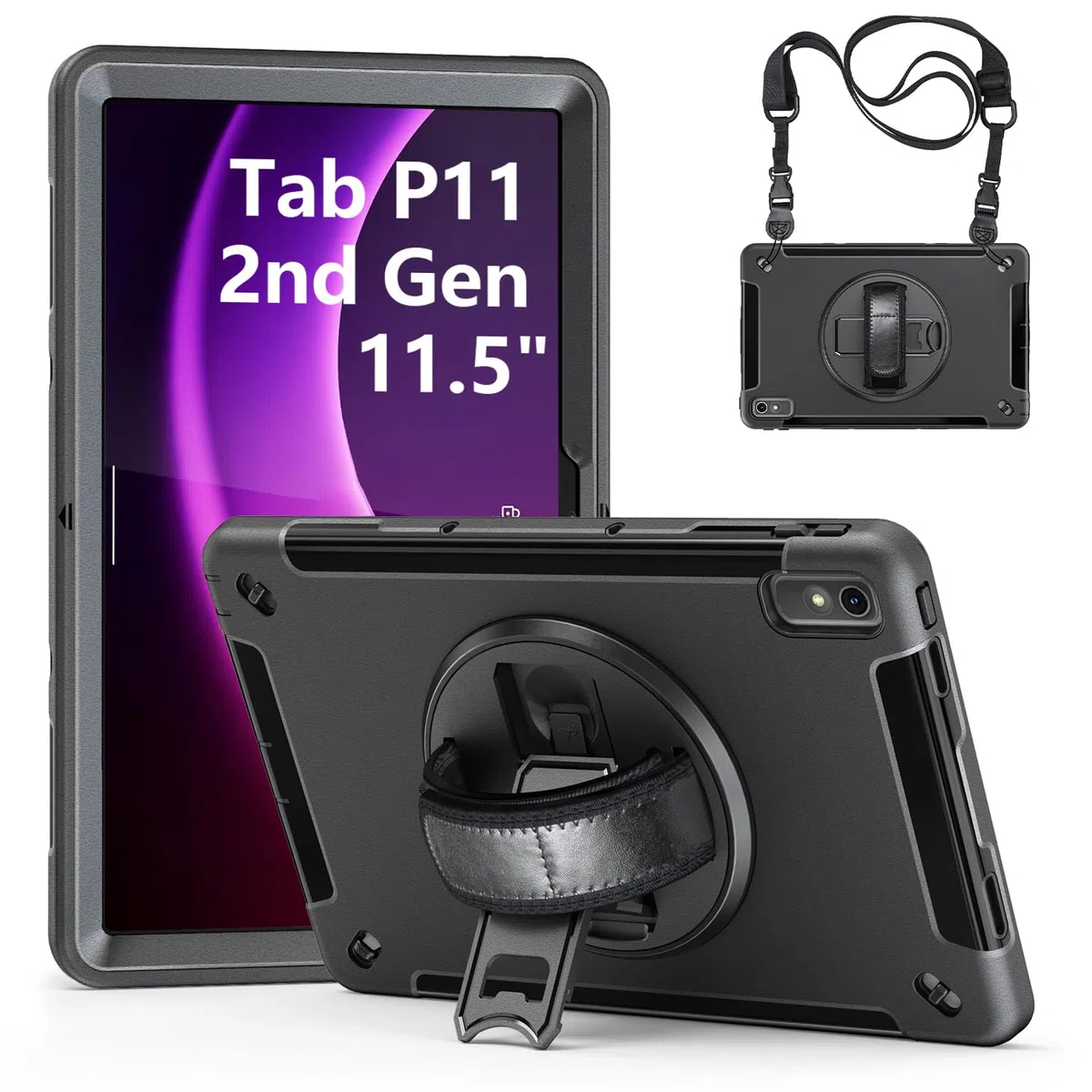 Gerutek Etui do Lenovo Tab P11 2. generacji 11,5 cala 2023, odporne na uderzenia wytrzymałe etui ochronne z obrotowym stojakiem, pętlą na rękę i paskiem na ramię, etui pancerne do Lenovo Tab P11 Gen 2