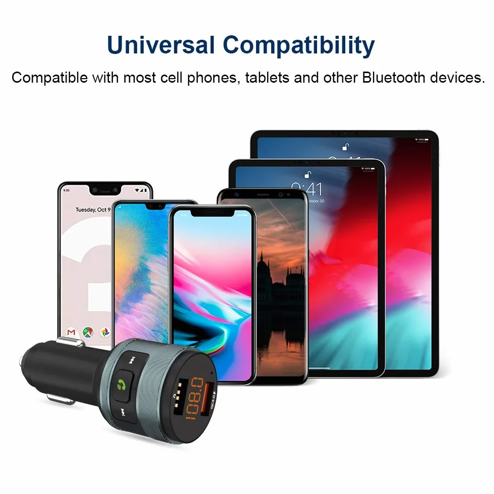 Zealife Transmiter Bluetooth FM Samochodowy QC 3.0 Bezprzewodowy Adapter Zestaw Głośnomówiący Ładowarka Dual USB 64 GB