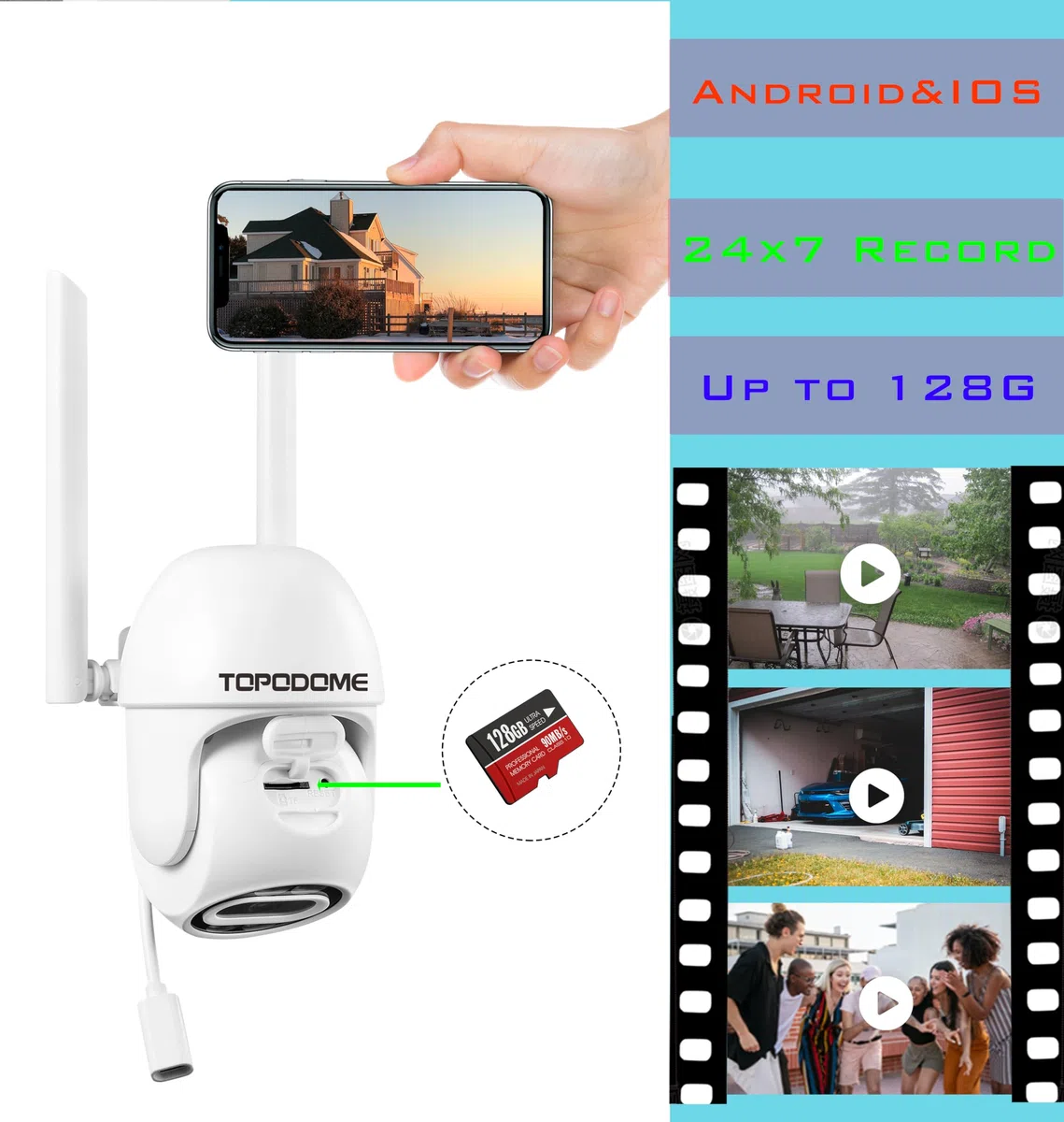 kamera WLAN, do stosowania na zewnątrz, z humanoidalnym alarmem, 1080p, kamera do monitoringu wewnętrznego, 360-stopniowe PTZ z automatycznym śledzeniem, 20 m podczerwień i kolorowa