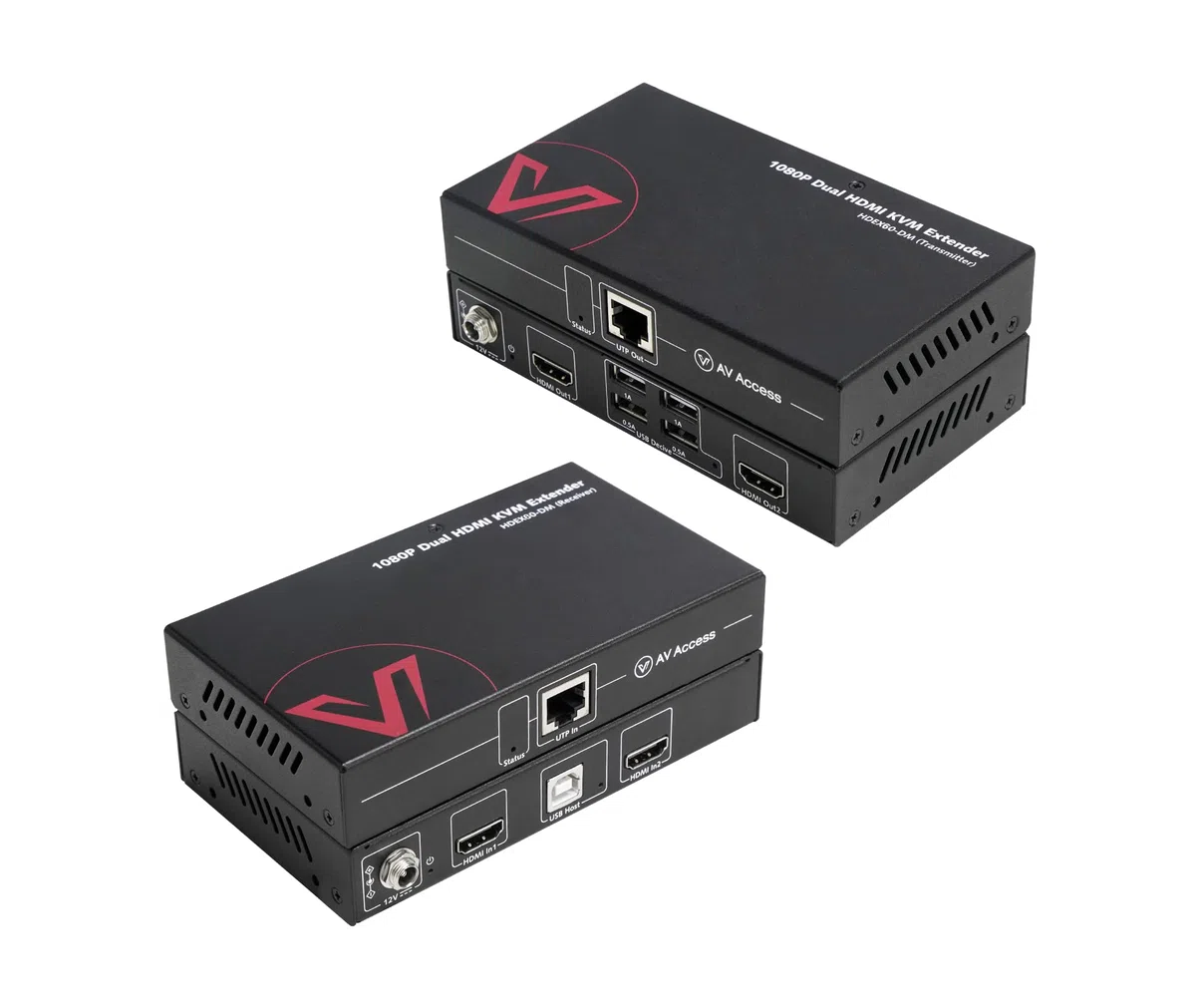 AV Access HDMI USB KVM Extender Dual Monitor Over Cat5e/6/6a/7 up to 1080p@60Hz 197ft, Zero Latency Extended Dual View, Display 2 Monitors with 4 USB 2.0 Ports for Keyboard/Mouse, HDCP 1.4, PoC