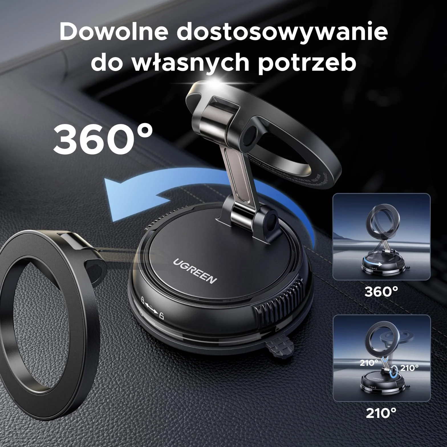 UGREEN Magsafe Uchwyt samochodowy N55 Super siła magnetyczna z ultra mocną przyssawką i silikonową podkładką, uchwyt na telefon komórkowy do samochodu Kompatybilny z iPhone 17 16 15 14 13 12 Pro Max