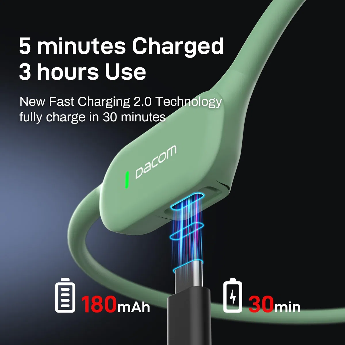 DACOM Zestaw słuchawkowy z przewodnictwem kostnym, bezprzewodowe słuchawki sportowe Bluetooth 5.3, IPX7, wodoodporne, 2 w 1, otwarte ucho, z mikrofonem do biegania, wędrówek, treningu treningowego