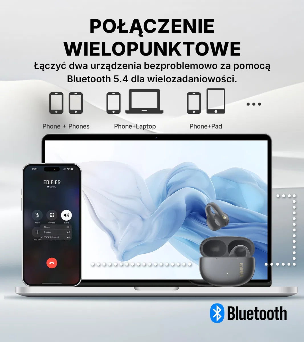 Edifier R1 True Wireless Słuchawki nauszne, Bluetooth 5.4, AI Clear Calls, Wymienne lewe/prawe, Szybkie ładowanie, Połączenie wielopunktowe, Kontrola za pomocą aplikacji, IP56, Szary | AI Clear Calls, 28H Pracy Akumulatora, Szybkie Ładowanie, Multipoint,