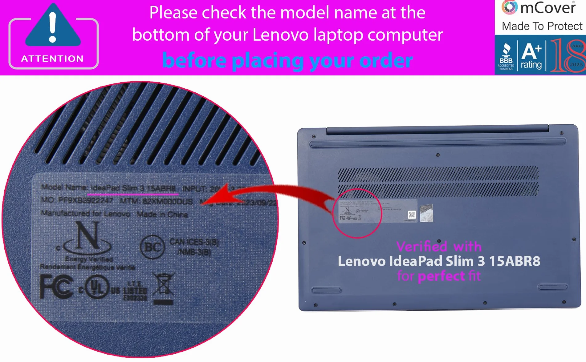 mCover etui kompatybilne TYLKO z laptopem Lenovo IdeaPad Slim 3 | 3i 15ABR8 / 15AMN8 / 15IAH8 / 15IAN8 / 15IRH8 / 15IRU8 2022-2024 38.1 cm, komputery z systemem Windows (nie pasuje do innych modeli