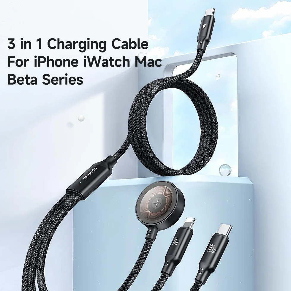 mcdodo Apple Watch 3 w 1 szybkie ładowanie magnetyczne USB-C kabel 100 W kompatybilny Watch Series Ultra 9 8 7 6 5 4/3 SE