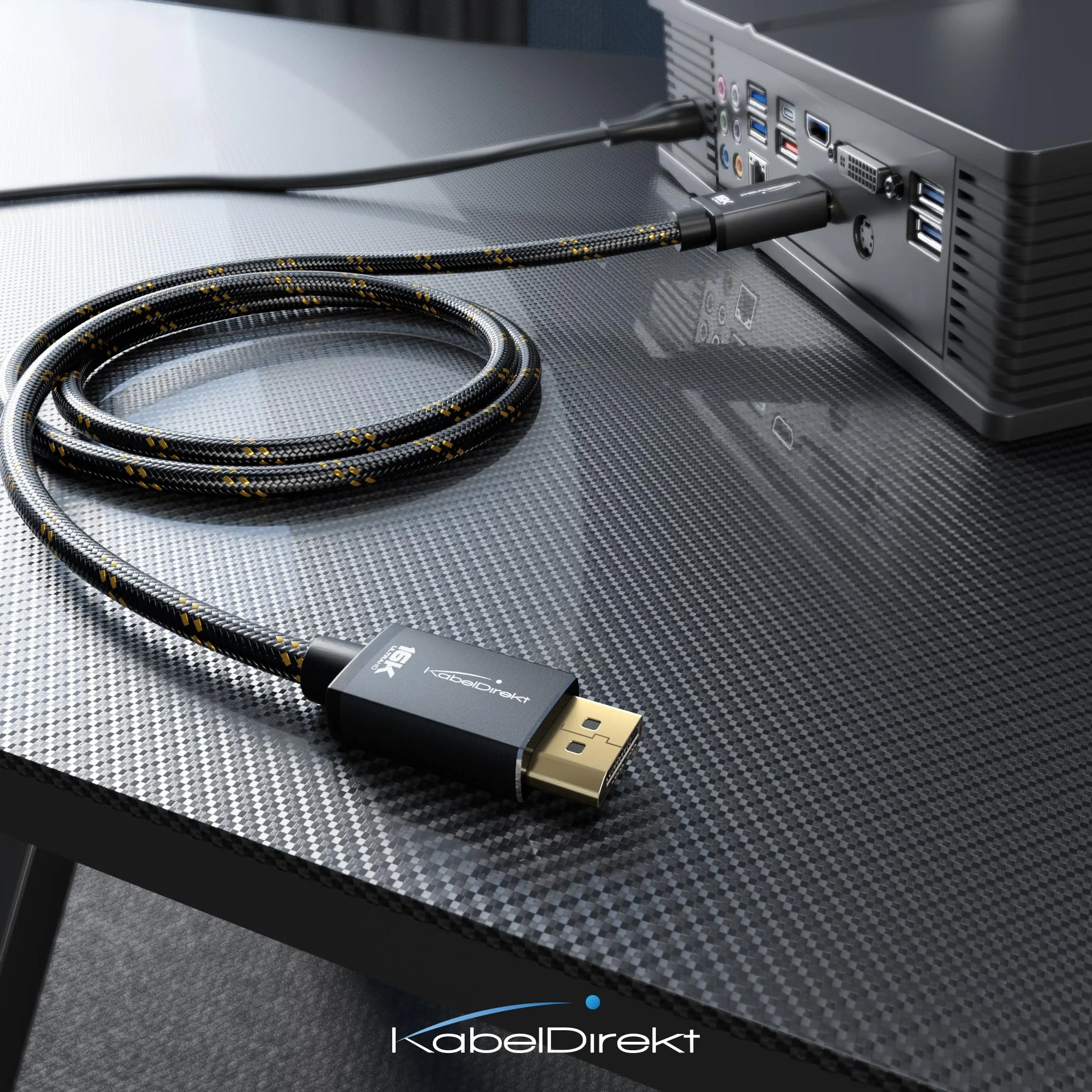 KabelDirekt – Kabel DisplayPort 2.1/DP 2.1 – 3m – Metalowe Złącza + Plecionka, DP80 o Prędkości 80 Gbit/s dla Komputerów do Gier/Kart Graficznych, FreeSync/G-Sync, do 16K@60Hz, 8K@120Hz, 4K@240Hz