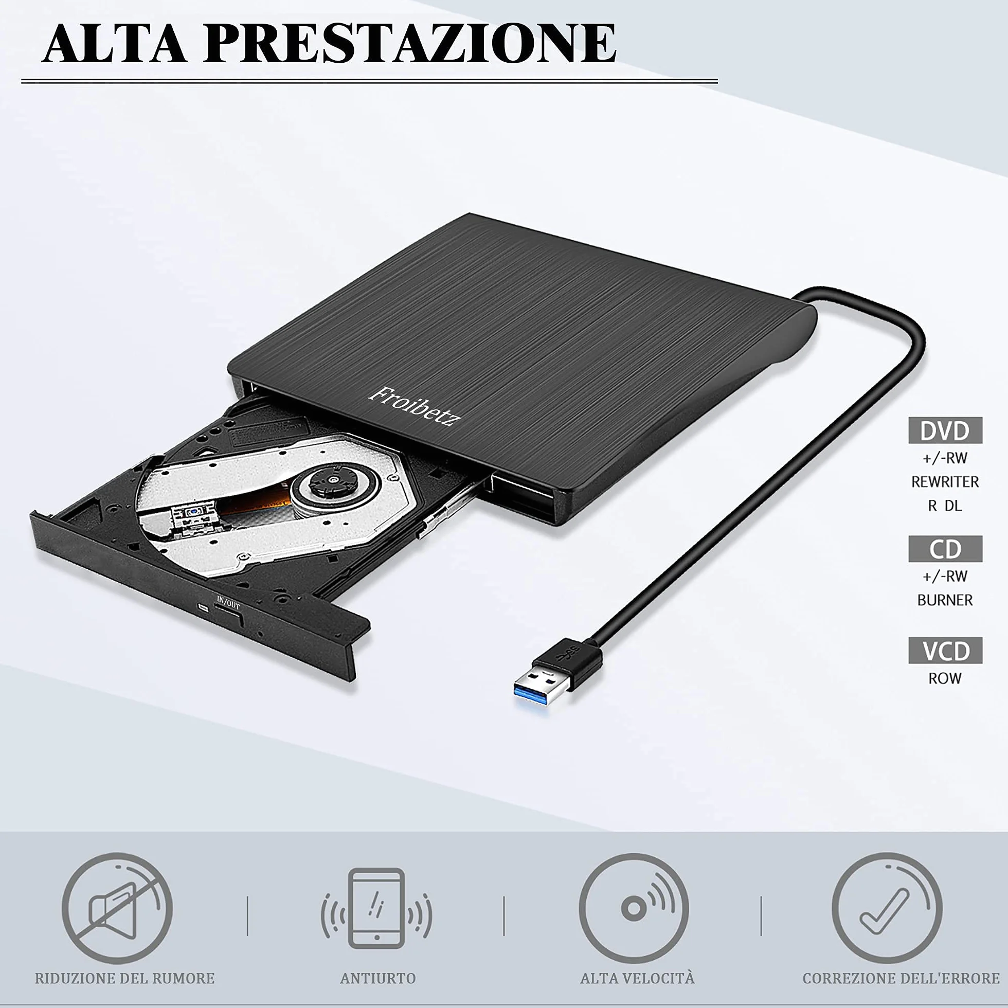 Zewnętrzna nagrywarka DVD CD CD CD USB 3.0 DVD-R CD-RW przenośny czytnik kart Ultra Slim zewnętrzny dysk z systemem Mac/OS/XP/Win10/Win7/Win8 (czarny)