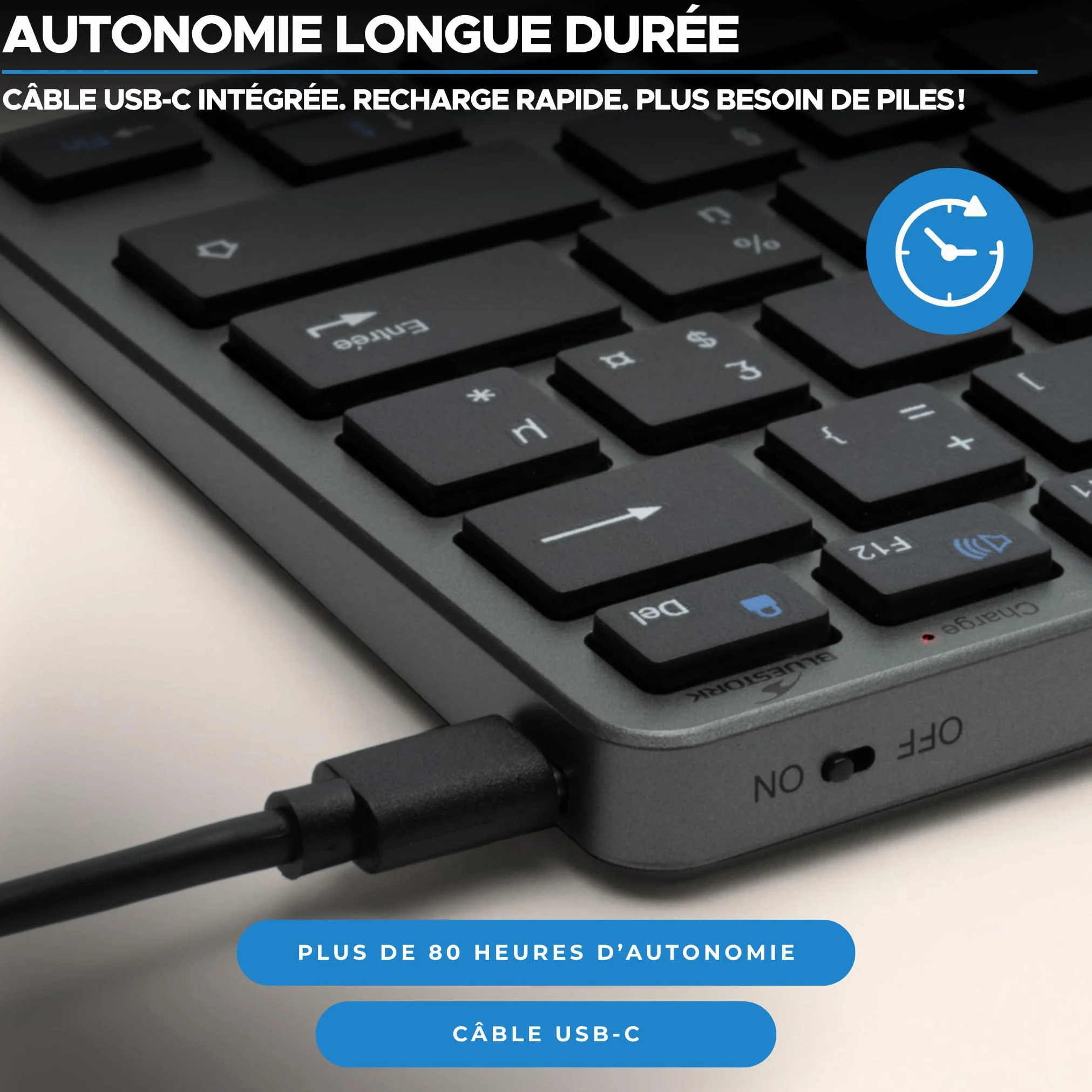 Bezprzewodowa klawiatura Bluetooth mini Azerty cicha lekka 90h ładowalna USB C 14 skrótów multimedialnych biała