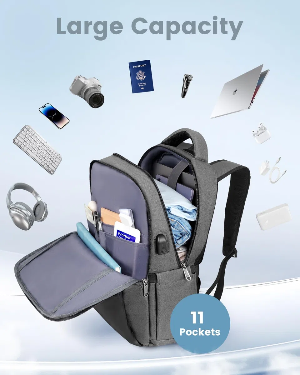 Besttravel Plecak na laptopa, plecak biznesowy z portem ładowania, wodoodporny plecak na laptopa, plecak antykradzieżowy dla mężczyzn i kobiet, pasuje do torby szkolnej na laptopa o przekątnej 15,6