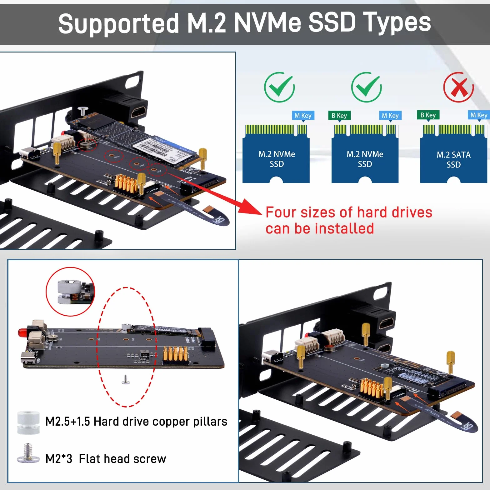 GeeekPi 10-calowy uchwyt 1U do Raspberry Pi 5, adapter PCIe M.2 NVMe SSD, kompatybilny z DeskPi RackMate T0/T1/T2/TT