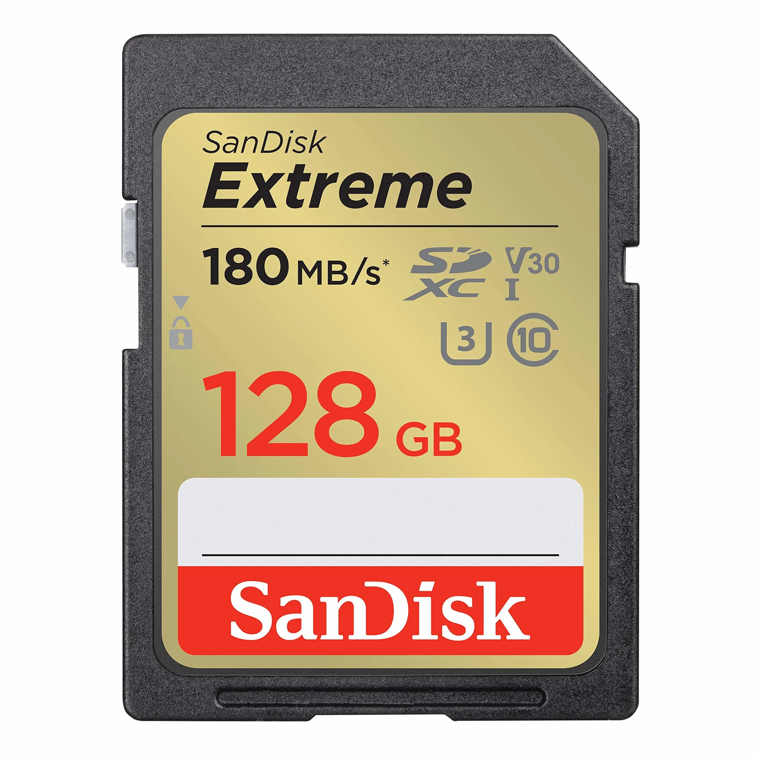 SanDisk 128GB Extreme SDXC Karta, UHS-I, 4K UHD, do 180 MB/s, RescuePro Deluxe, Odporna na wstrząsy, temperaturę, wodę i promieniowanie rentgenowskie, SanDisk QuickFlow-Technology) Class 10, U3, V30