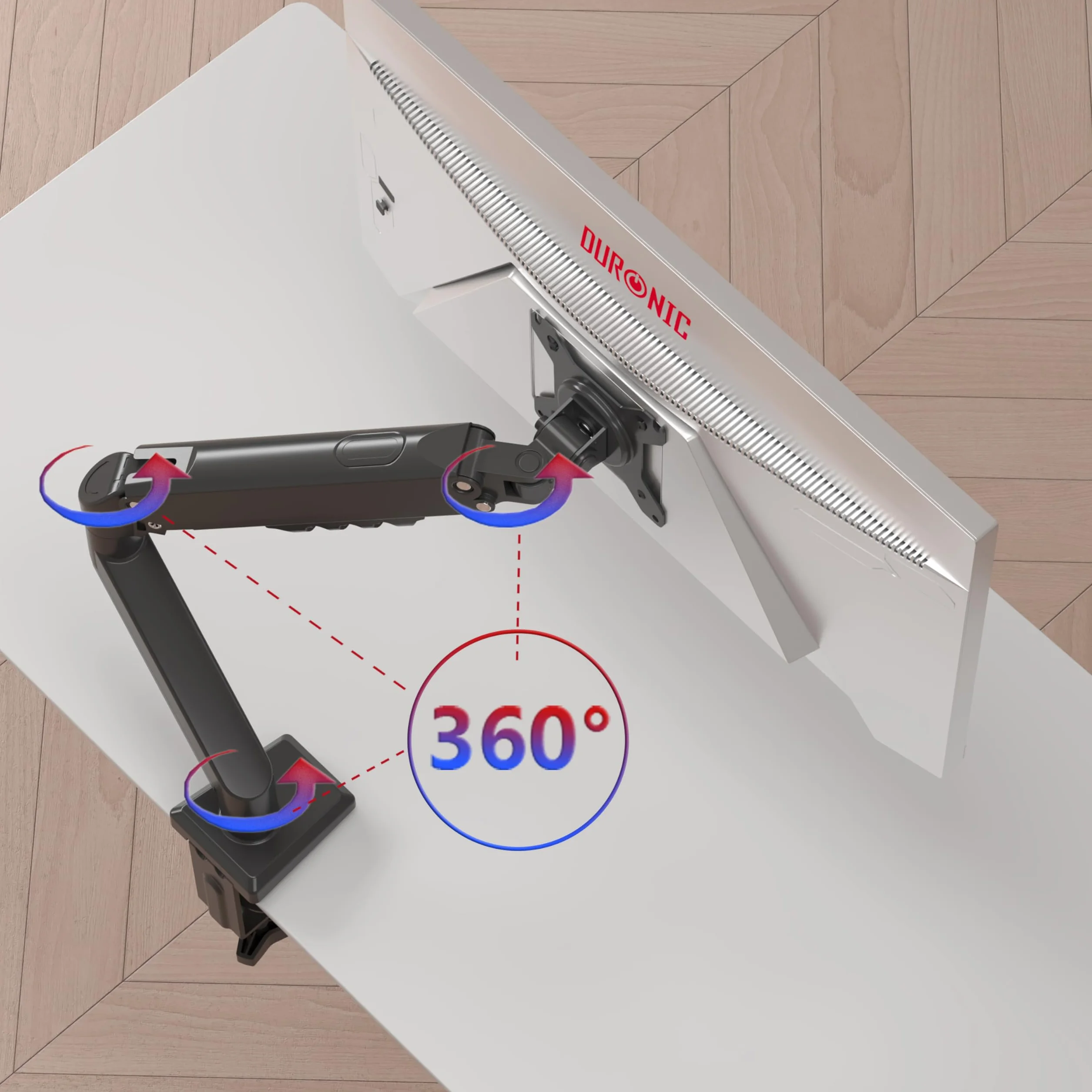 Duronic DM6A1 Uchwyt do monitora 13-32 cale VESA 75 100 obrotowy 360 stopni ramię gazowe ergonomiczne max 9 kg