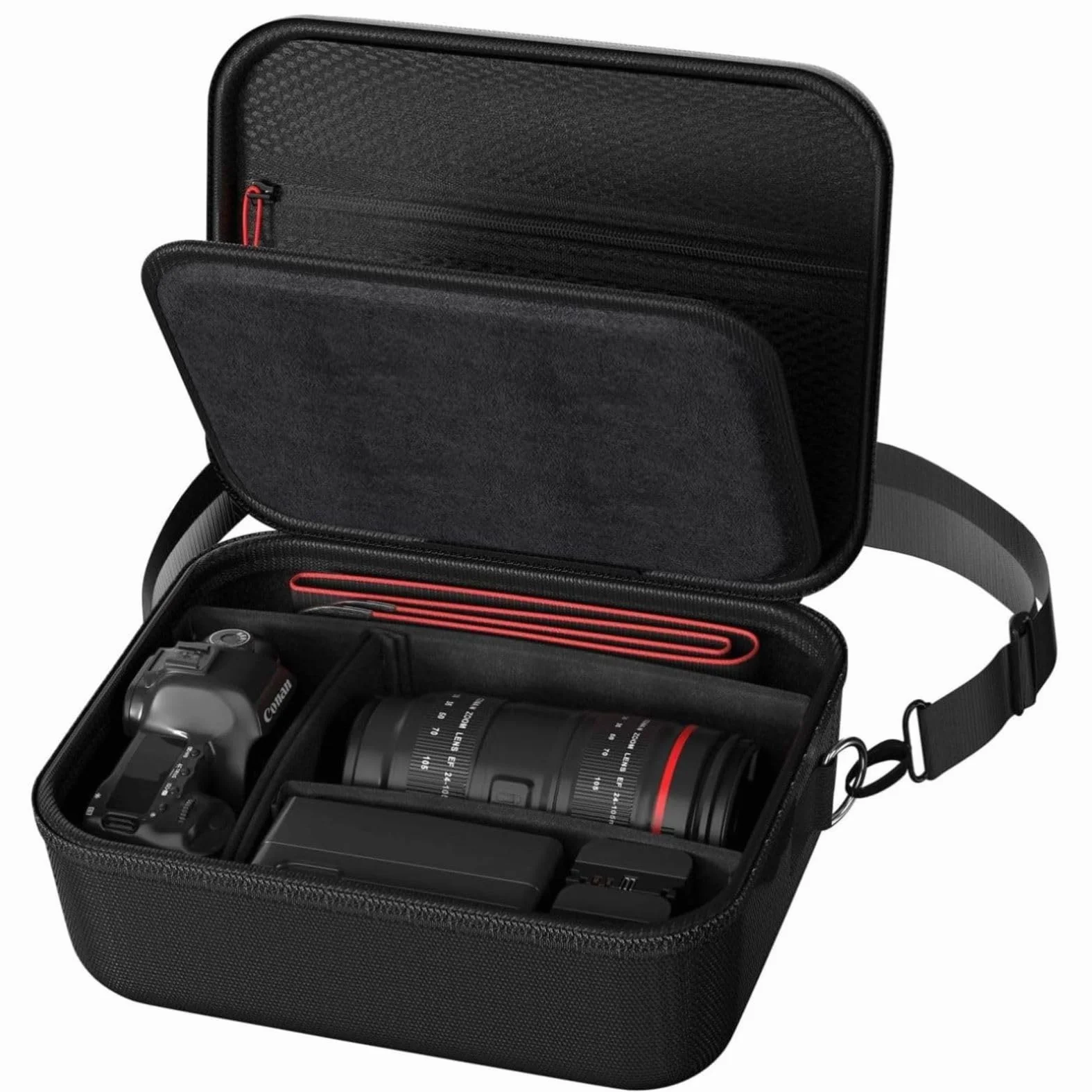 ProCase Torba na aparat z twardą obudową do lustrzanek cyfrowych, lustrzanek cyfrowych, miękka wyściełana torba podróżna z przegródkami na pasek na ramię do Nikon/Sony/Canon EOS R100 R50 i akcesoria
