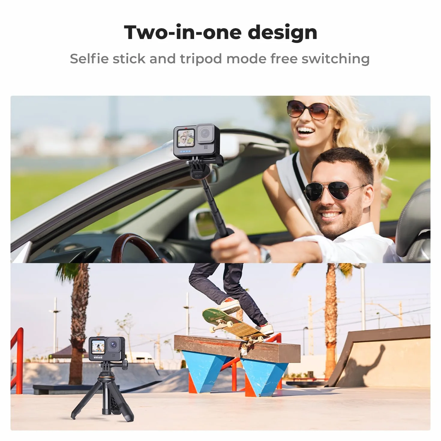 K&F Concept Statyw do selfie Stick 33,5 cm, przenośny uchwyt do GoPro Hero 13/12/11/10/9/8/Max, DJI Osmo Action 5/4/3/2/1, Insta360 X5/X4/X3/Ace Pro, czarny