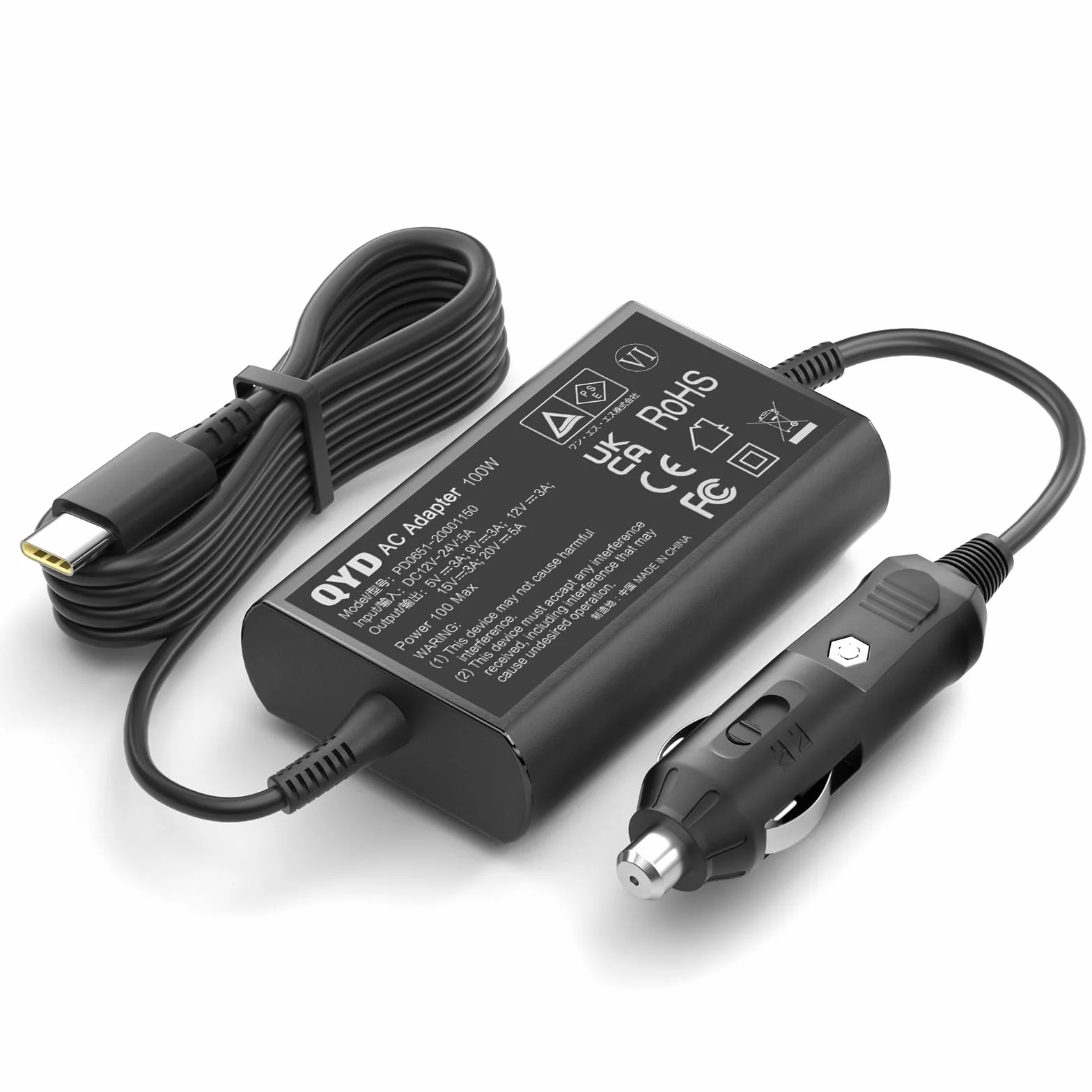 Ładowarka samochodowa USB C 100 W zasilacz samochodowy 12 V-24 V do Lenovo ThinkPad IdeaPad Yoga ThinkBook Asus ROG Flow HP Dell Acer Surface Book 2 MacBook Pro/Air Huawei Razer MSI kabel do ładowania