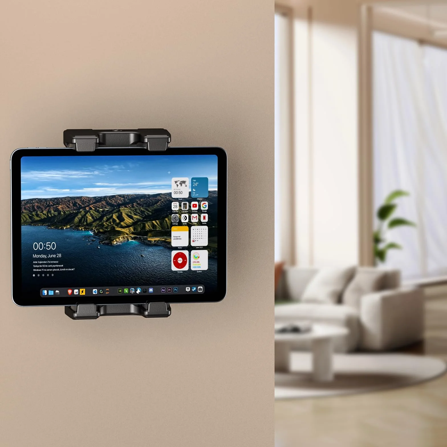 OHLPRO Uniwersalny Uchwyt Ścienny do Tabletu 4,7–13 cali, czytnik E-booków, Regulacja 360°, Kompatybilny z iPadem, iPhonem, Kindle Fire HD, Galaxy Tab, Przełącznikiem, Montażem z Wywierconymi Śrubami