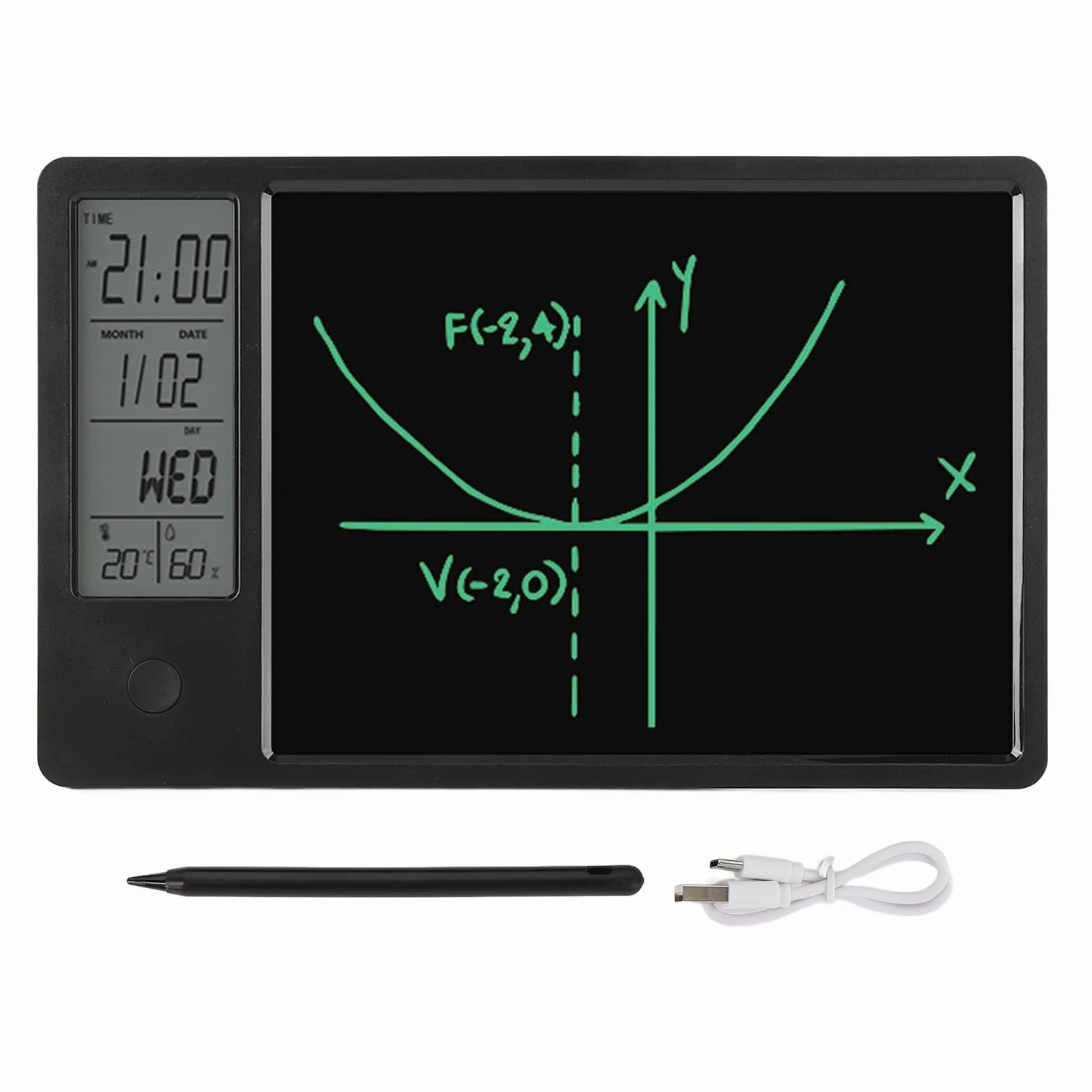 Elektroniczny kalendarz z notatnikiem, wymazywalna tablica do pisania LCD Elektroniczny cyfrowy planer Kalendarz Tablet Wyświetlacz temperatury i wilgotności (BLACK)