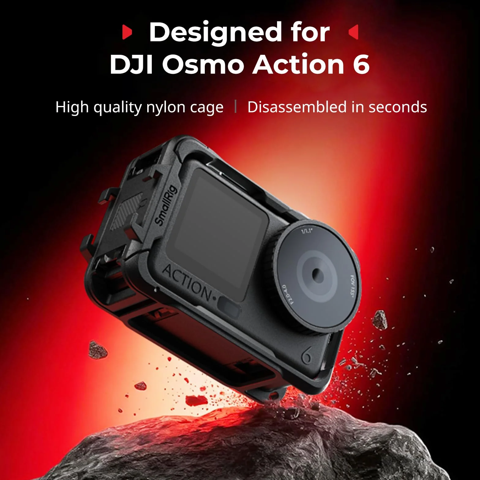 SMALLRIG Klatka do DJI Osmo Action 6 (wersja podstawowa), klatka do kamery z wieloma interfejsami rozszerzeń, rama ochronna z zimną stopką, lekka i stabilna, pełny dostęp design - 5886