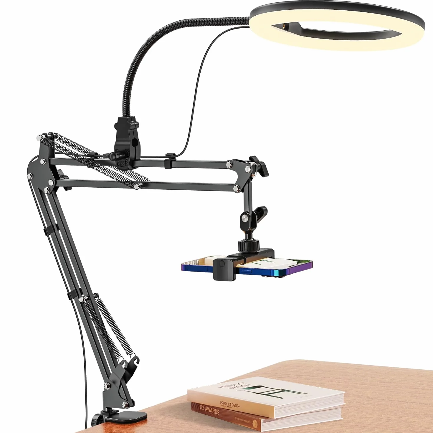 Lampa pierścieniowa LED ze statywem, telefon komórkowy, 10", elastyczny statyw na telefon komórkowy, lampa pierścieniowa, ściemniana, lampa pierścieniowa, 3 kolory światła + 10 poziomów jasności