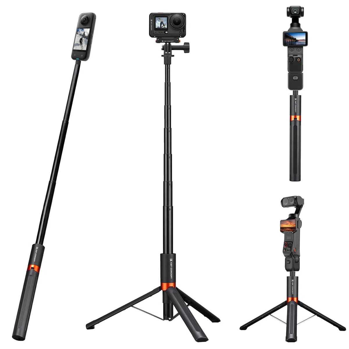 K&F CONCEPT Kijek do selfie 168 cm, statyw 2 w 1 ze śrubą 1/4"