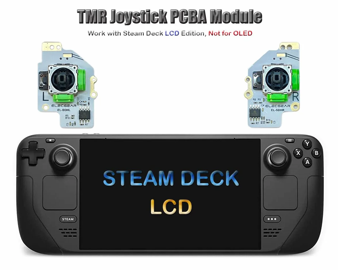 ElecGear TMR Joystick Zamienny do Steam Deck LCD, Czujnik Elektromagnetyczny nie Dryfujący Lewy i Prawy Thumbstick Moduł kciuka zespół PCB dla Kontrolerów MEDA i MHDA