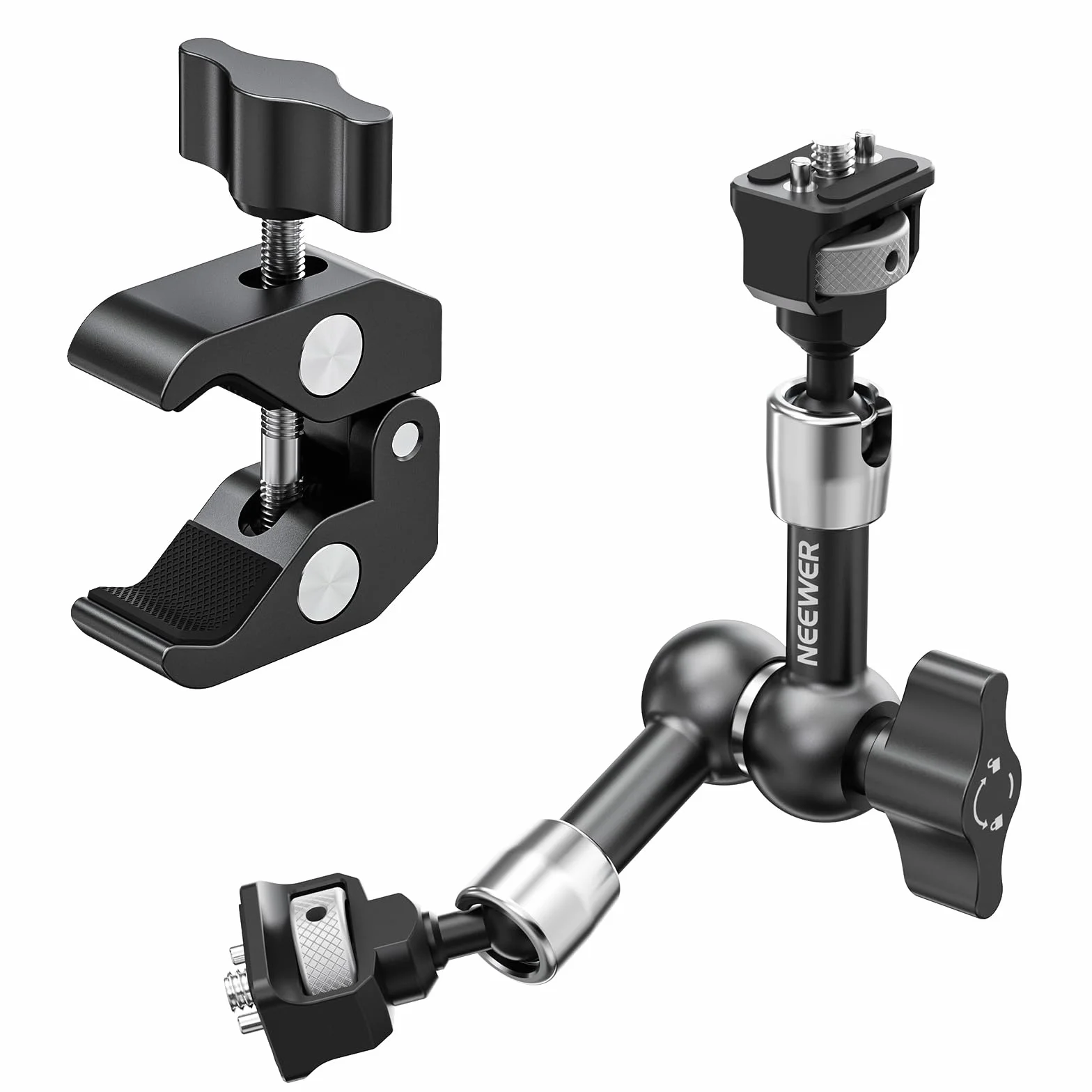 NEEWER 17.8 cm przegubowy magiczny uchwyt zaciskowy z super zaciskiem, uchwyt na monitor kamery z pinami i otworami 1/10.2 cm 3/20.3 cm ARRI do lustrzanek cyfrowych, lampa wideo kompatybilna z klatką