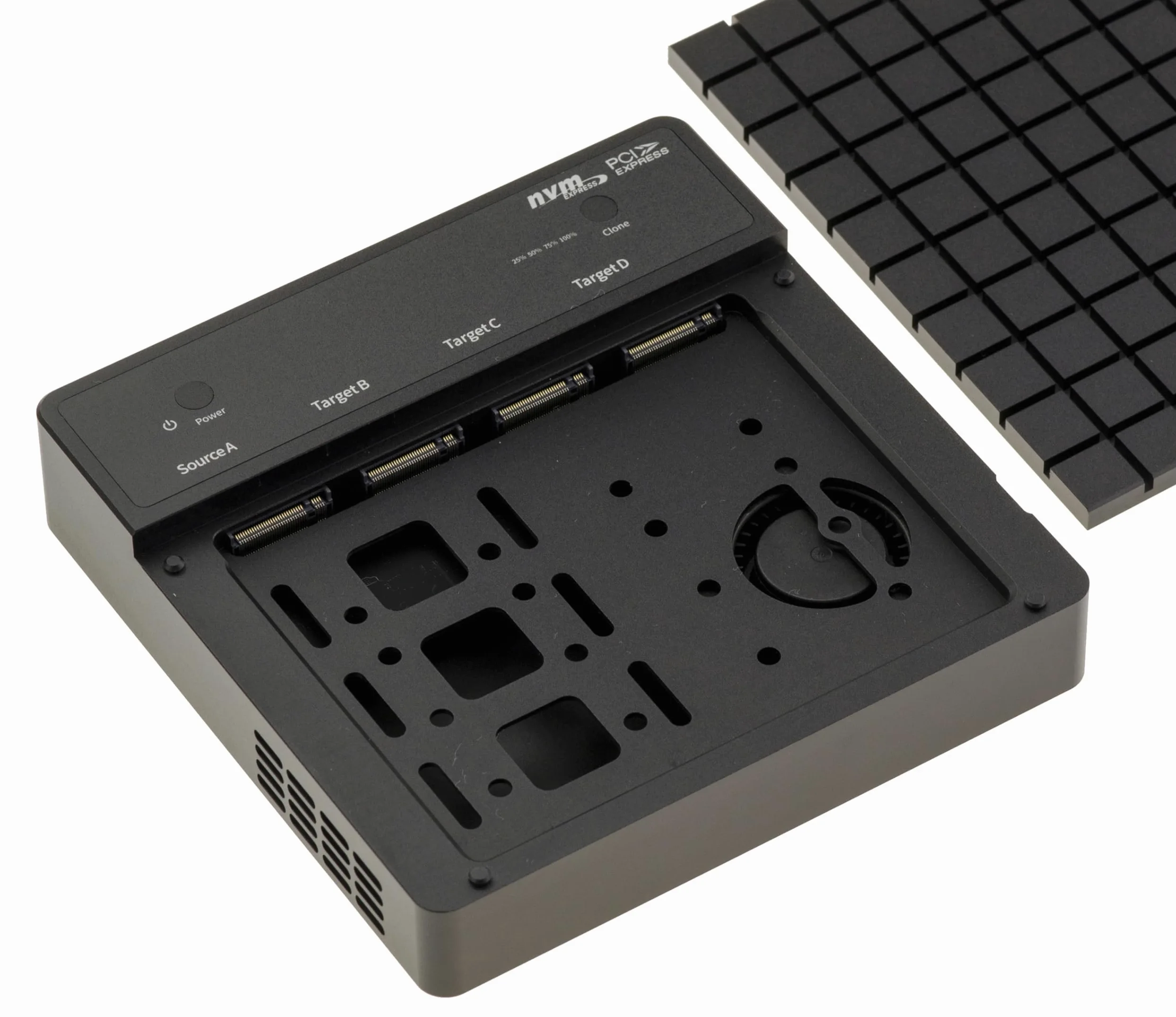 KALEA-INFORMATIQUE Aluminiowa obudowa USB4 Thunderbolt 40G na 4 dyski M2 NGFF NVMe SSD z funkcją klonowania offline. z wymuszoną wentylacją i zewnętrznym zasilaniem.