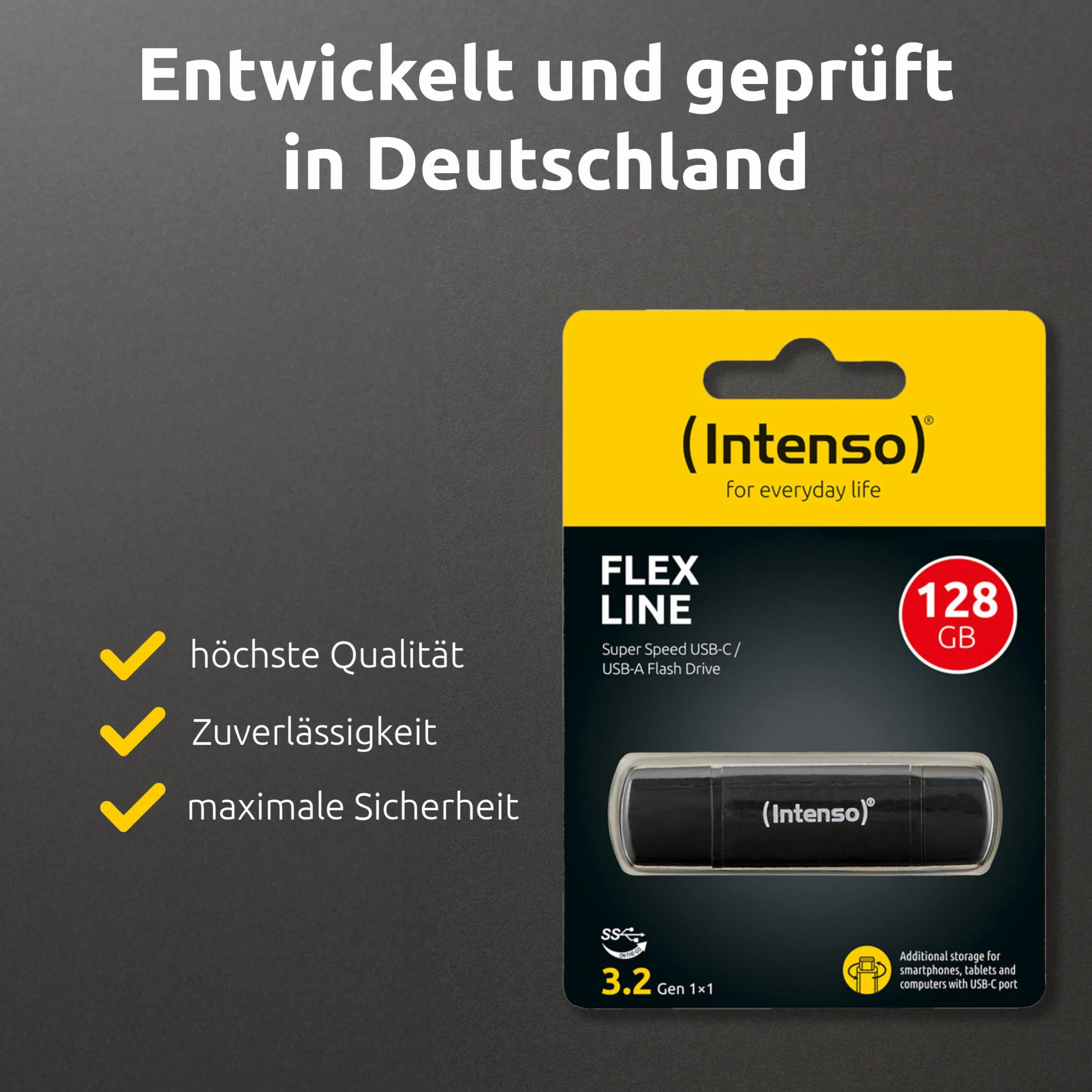Intenso Flex Line pamięć USB, 128 GB – Dual USB 3.2 Gen 1 x 1 z USB-C i USB-A do smartfonów, tabletów, laptopów i PC, 70 MB/s, czarna