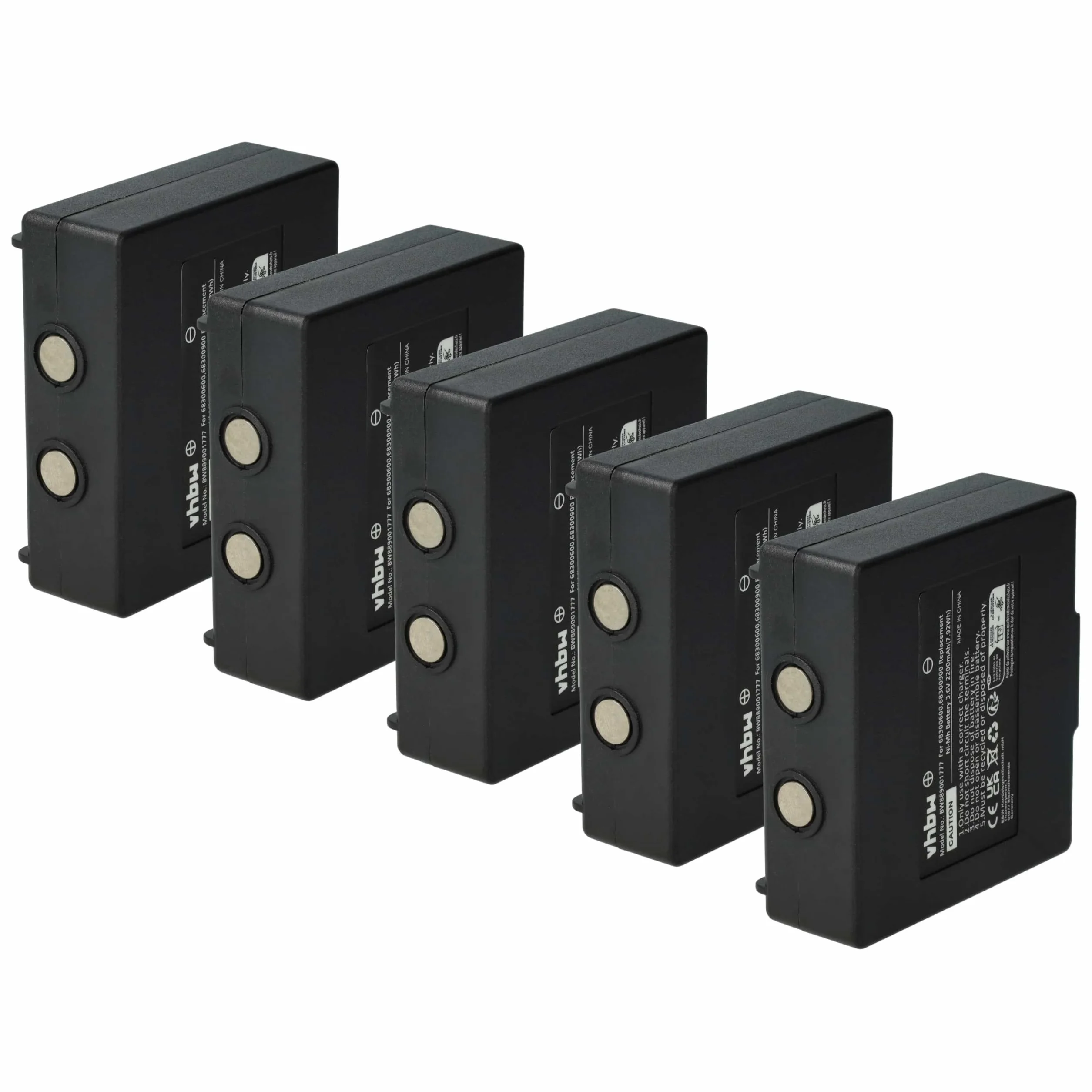 vhbw 5 x akumulator zamienny do Hetronic 900, 68300900, 68300600, HE900 do przemysłowego pilota zdalnego sterowania radiowego (2200 mAh, 3,6 V, NiMH) - czarny