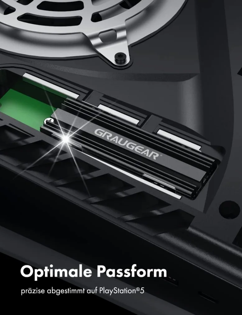 GRAUGEAR Radiator do M.2 NVMe SSD, zestaw chłodnicy Heatsink do Playstation5, PS5 Slim, z pokrywą odprowadzającą ciepło (aluminium)