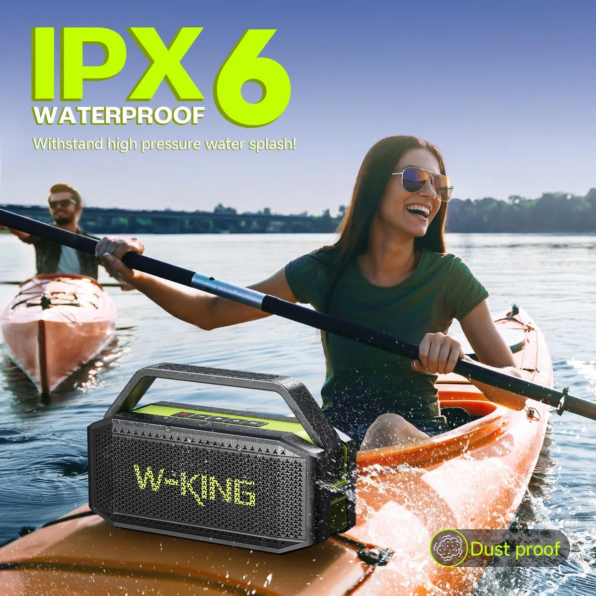 W-KING Głośnik Bluetooth, 60 W, przenośny, bezprzewodowy, wodoodporność IPX6, soczysty bas, czas odtwarzania 40 h, zewnętrzny, potężny, stereo, z funkcją powerbanku, wersja 5.0, karta TF, NFC, AUX, EQ