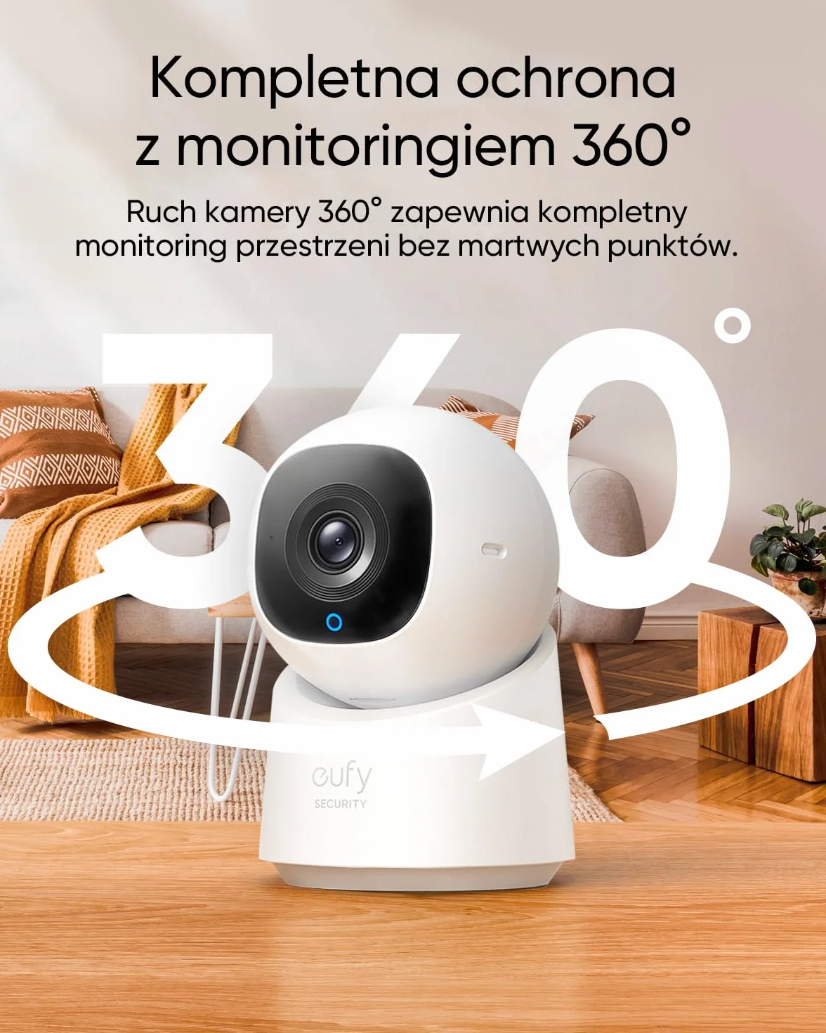 eufy Security C220 Kamera wewnętrzna 2K, obracana 360°, Wi-Fi, wykrywanie ludzi AI