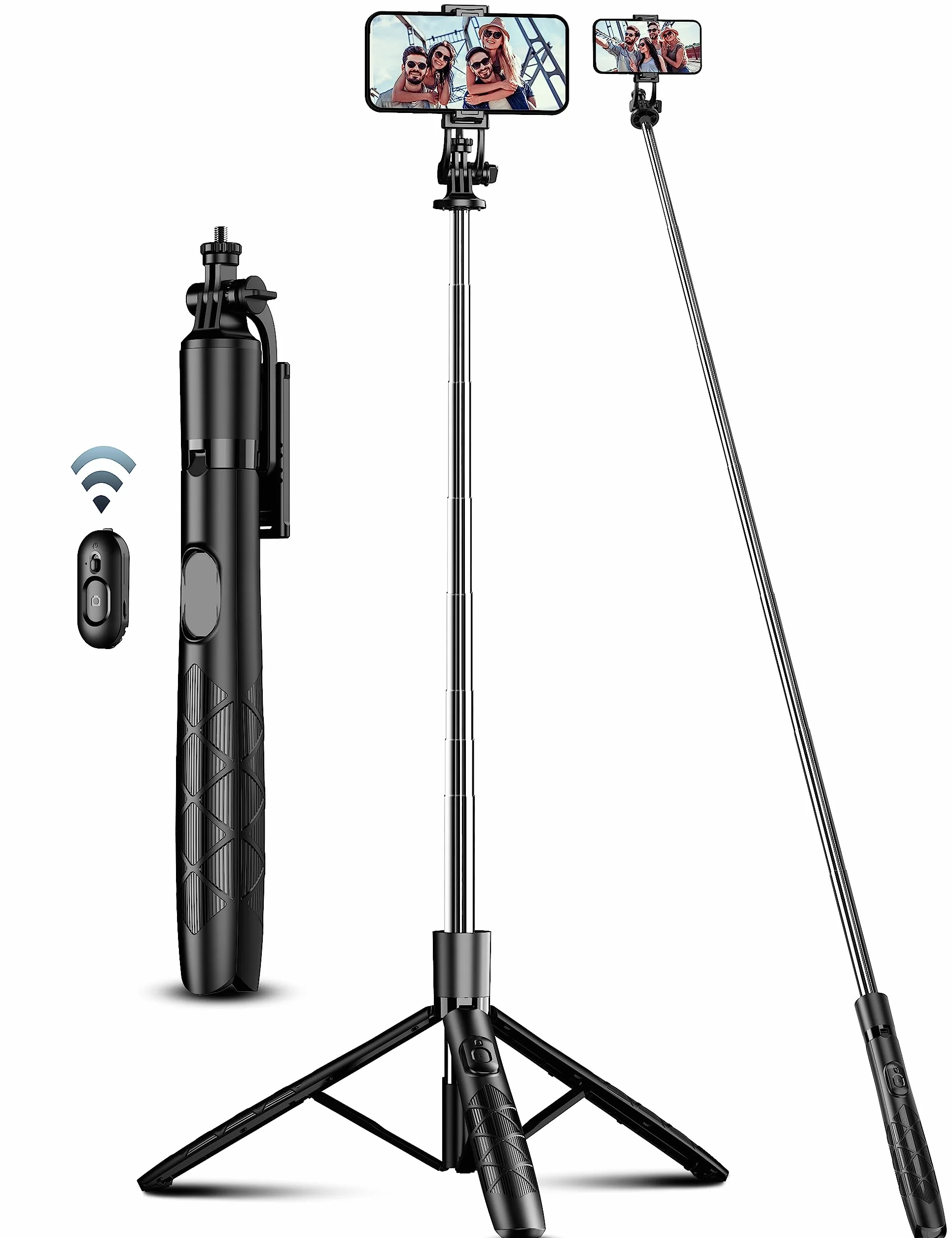 Statyw na telefon komórkowy 180 cm i kij do selfie, uchwyt na telefon komórkowy z odłączanym pilotem, kompatybilny z iPhone'ami, smartfonami z Androidem i aparatami fotograficznymi