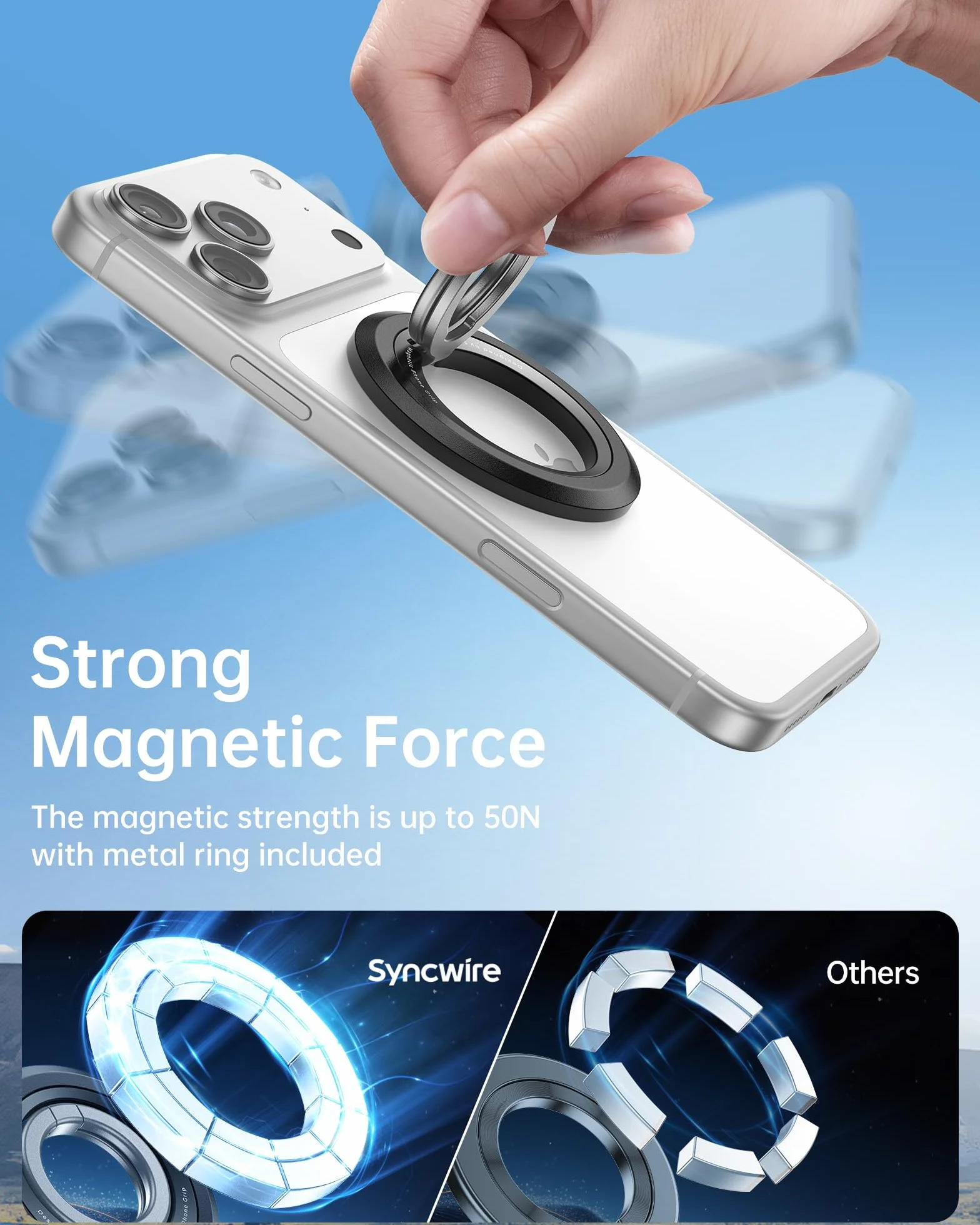 SYNCWIRE Uchwyt na telefon MagSafe, obracany o 360°, magnetyczny uchwyt na telefon komórkowy, dwustronny, magnetyczny, kompatybilny z iPhone 17, 16, 15, 14, 13, 12 Pro Max, pasuje do akcesoriów